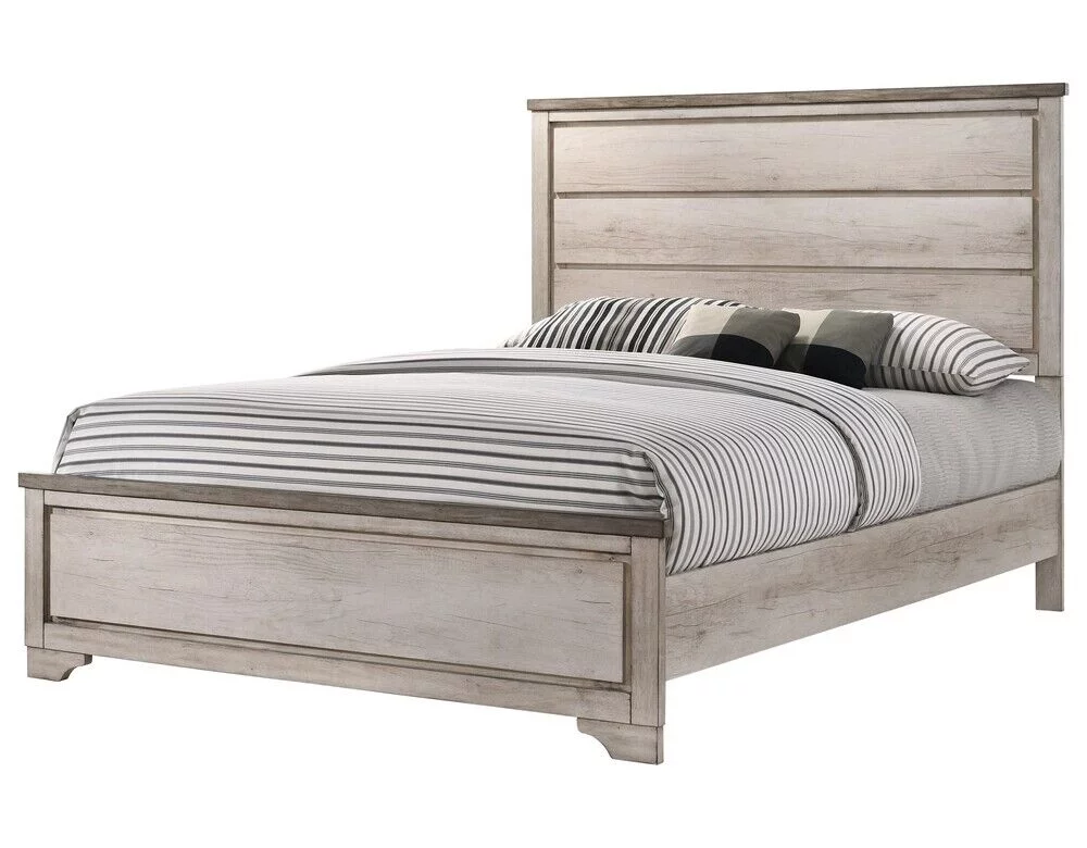 Rustic Style 1pc Full Size Panel Bed Decking Headboard Desing Beige Finish Wooden Bedroom Furniture