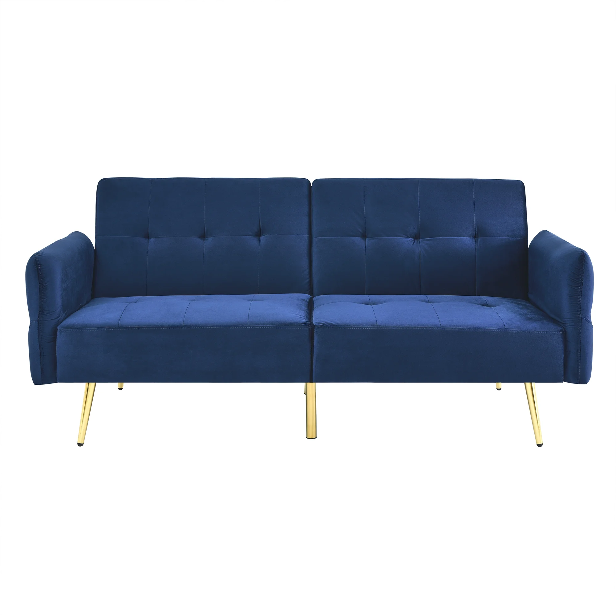 Modern Velvet Folding Futon Sofa Bed, Convertible Sleeper Couch Loveseat Recliner with Gold Metal Legs for Living Room Bedroom Office