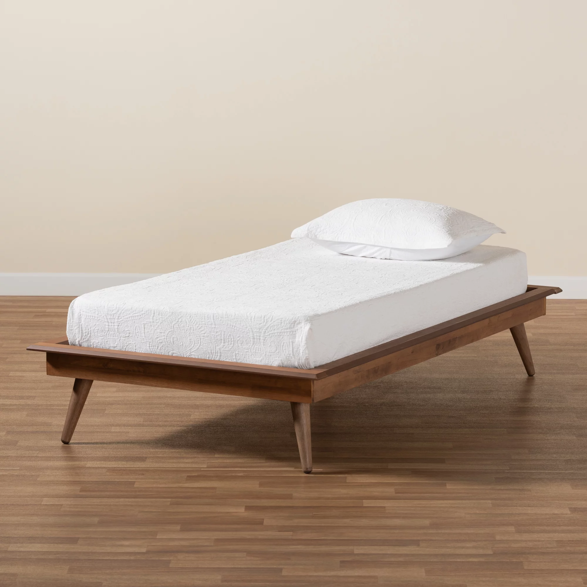 Baxton Studio Karine Wood Platform Bed Frame, Twin, Ash Walnut