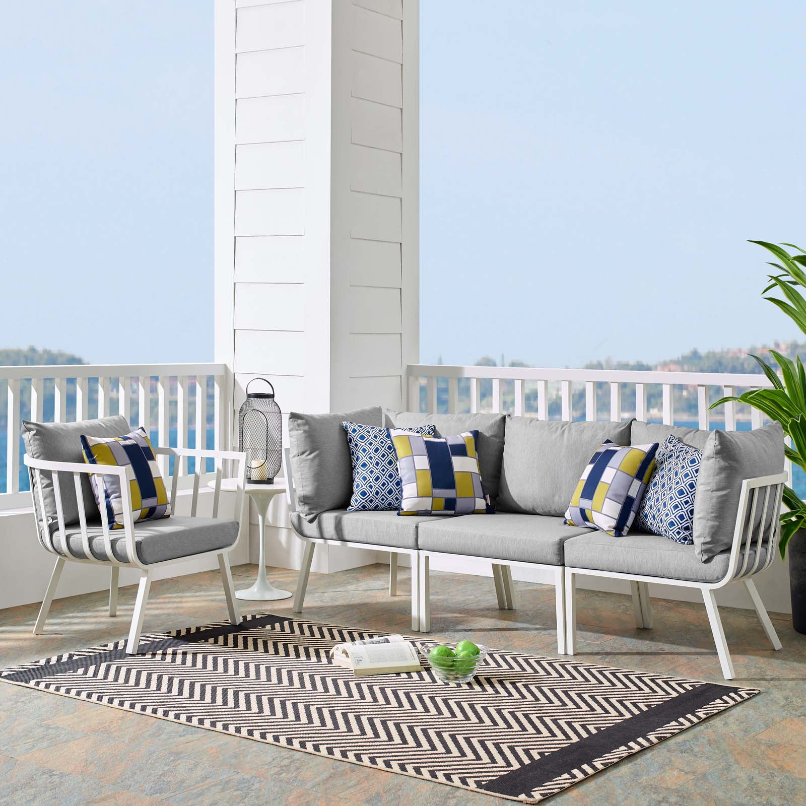 Lounge Sectional Sofa Chair Set, Aluminum, Metal, Steel, White Grey Gray, Modern Contemporary Urban Design, Outdoor Patio Balcony Cafe Bistro Garden Furniture Hotel Hospitality