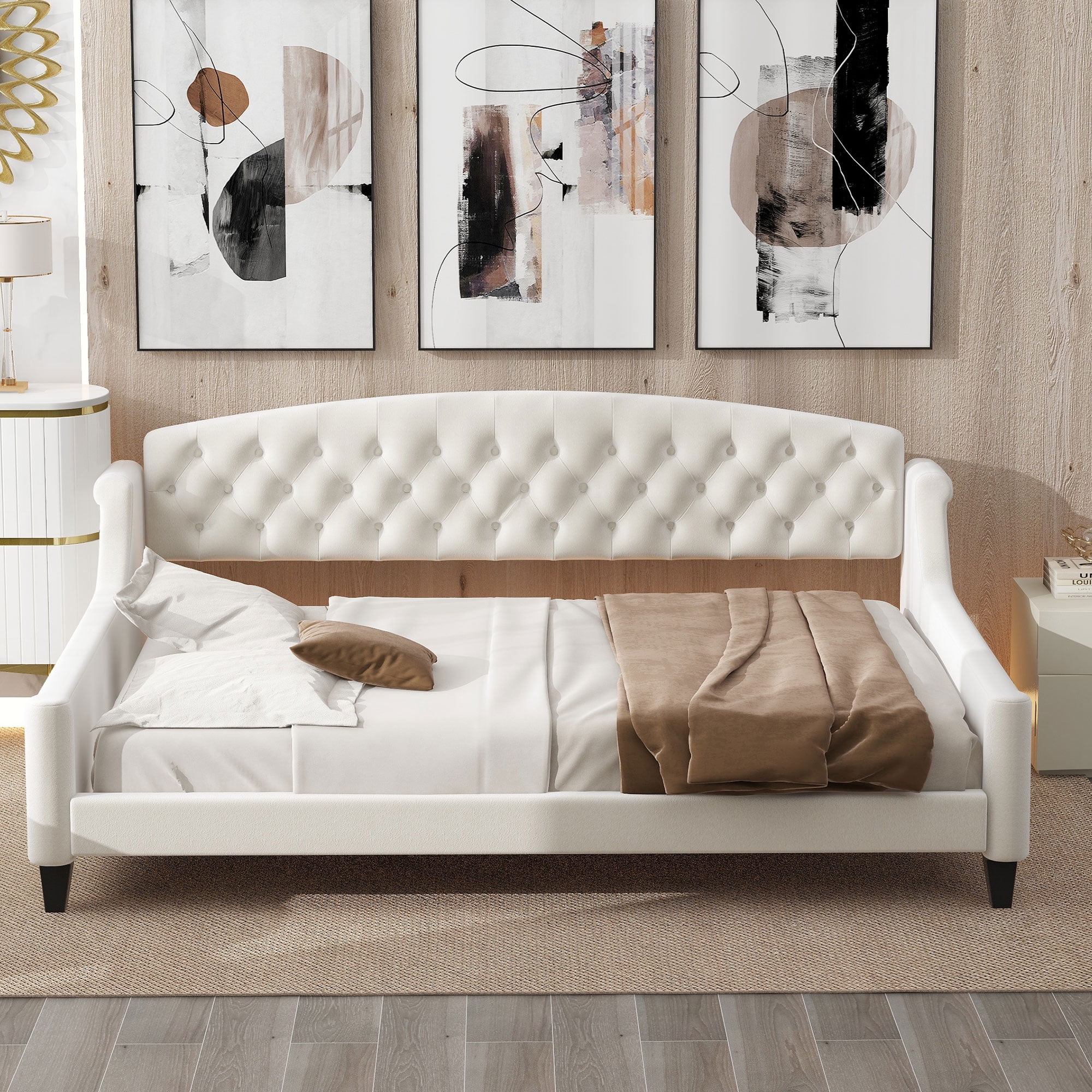 CoSoTower Modern Luxury Tufted Button Daybed, Full, Beige