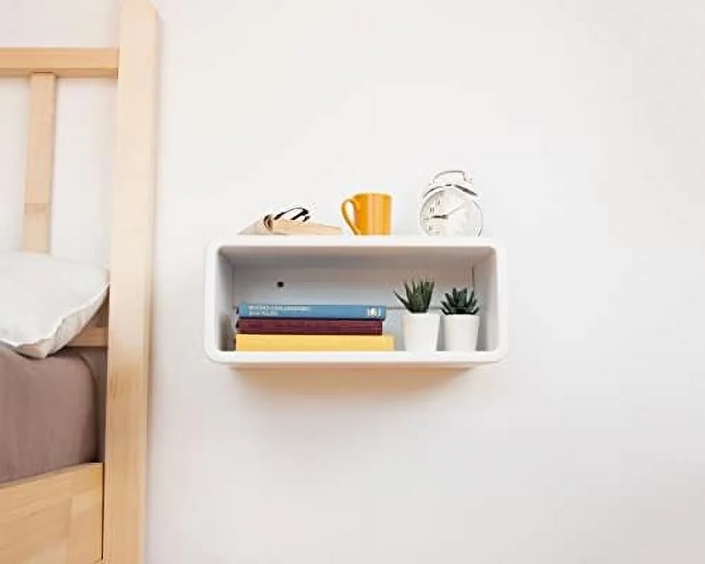 TJUNBOLIFE Floating Nightstand Wooden  White Bedside Table  Nightstand   Handmade  Wall Mounted Bedside   Minimalist and Unique Style (White)