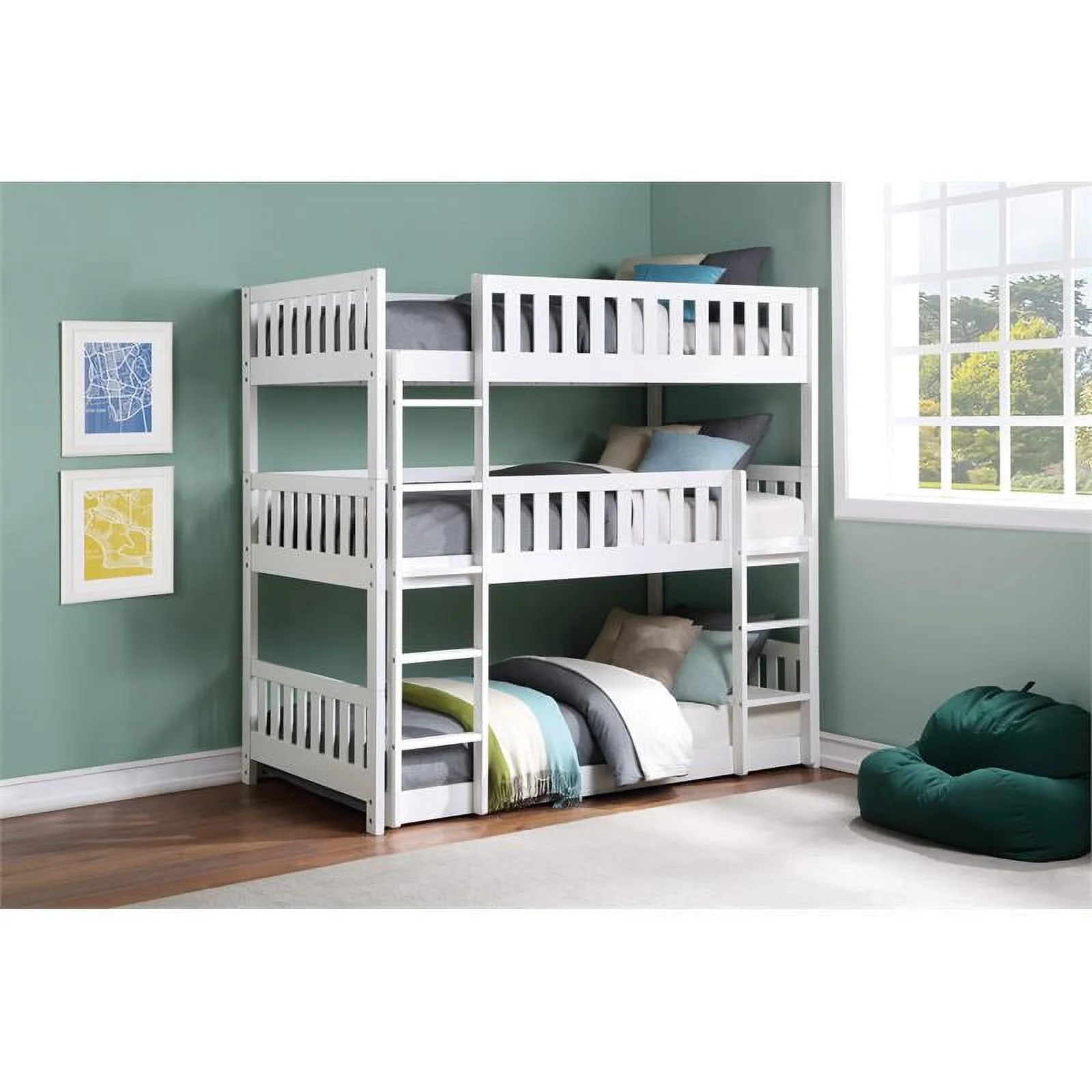 Lexicon Galen Transitional Wood Triple Twin Bunk Bed in White