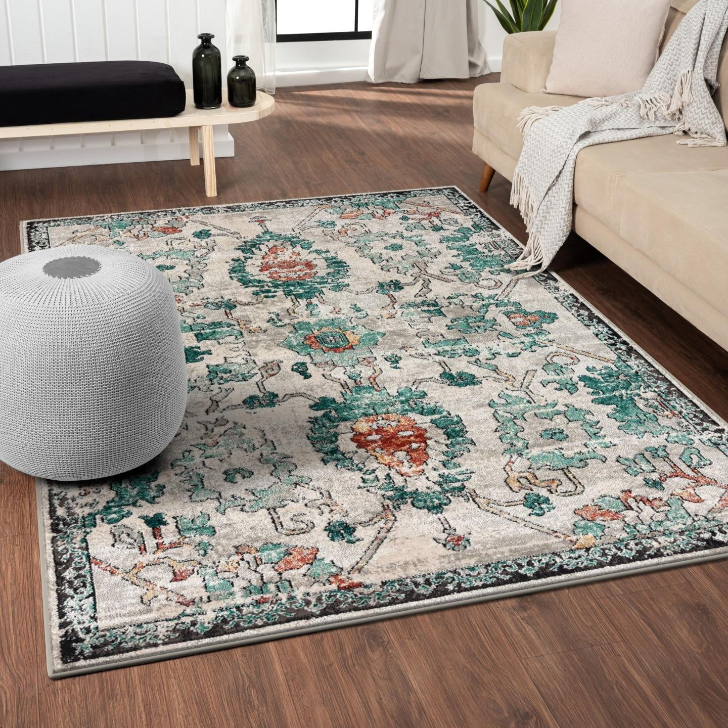 Luxe Weavers Oriental Floral Green 8x10 Area Rug, Non-Shedding Distressed Style Carpet
