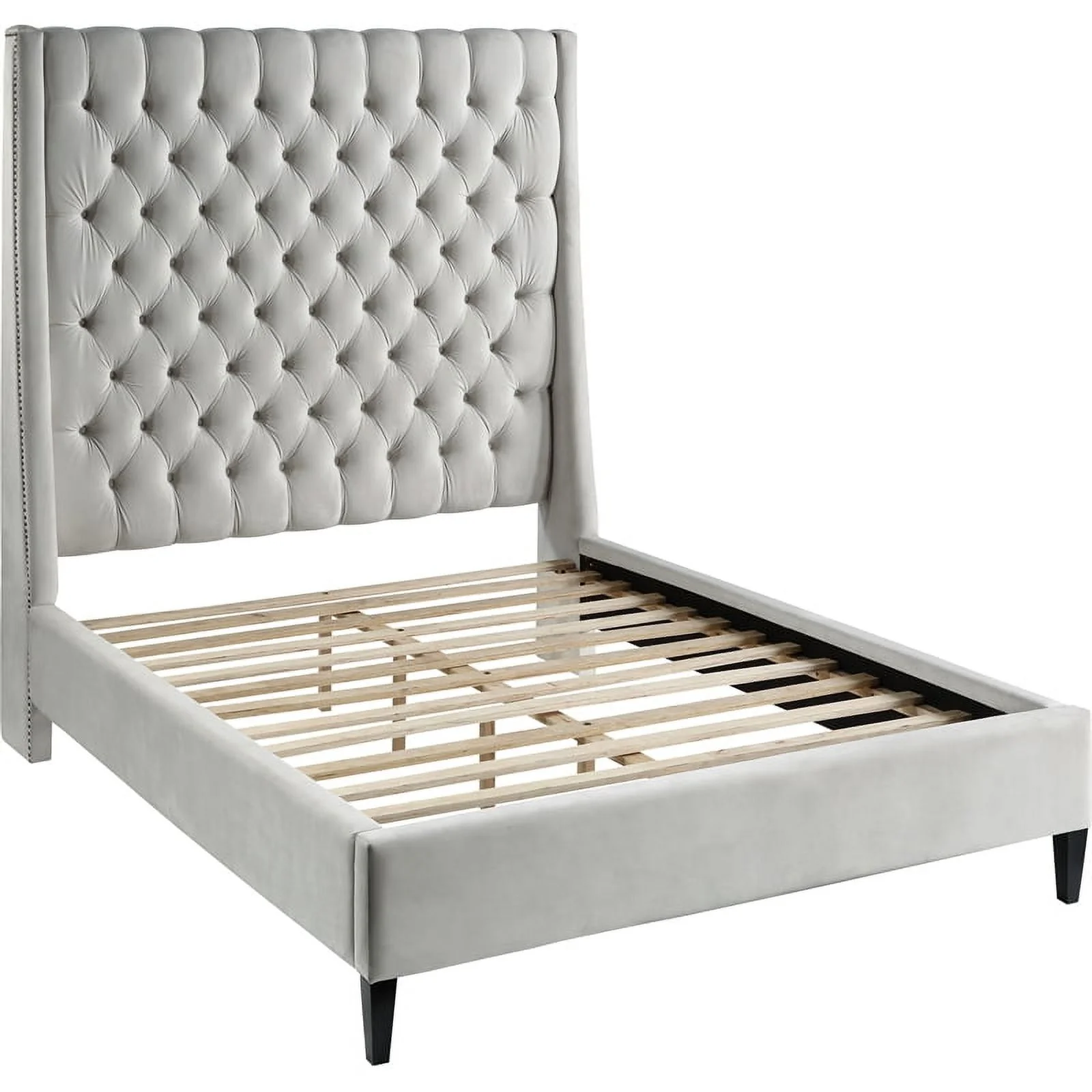 Maklaine Contemporary Upholstery Cream Velvet Queen Bed