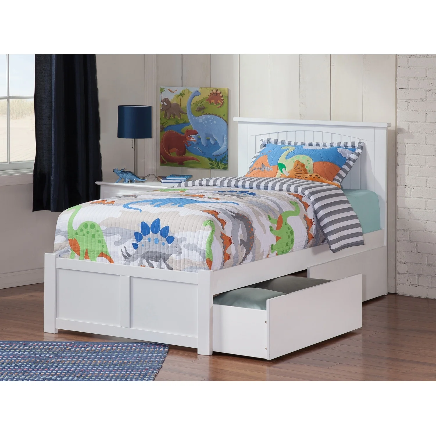 AFI Nantucket Platform Bed with Footboard and Storage Drawers White Painted Twin XL