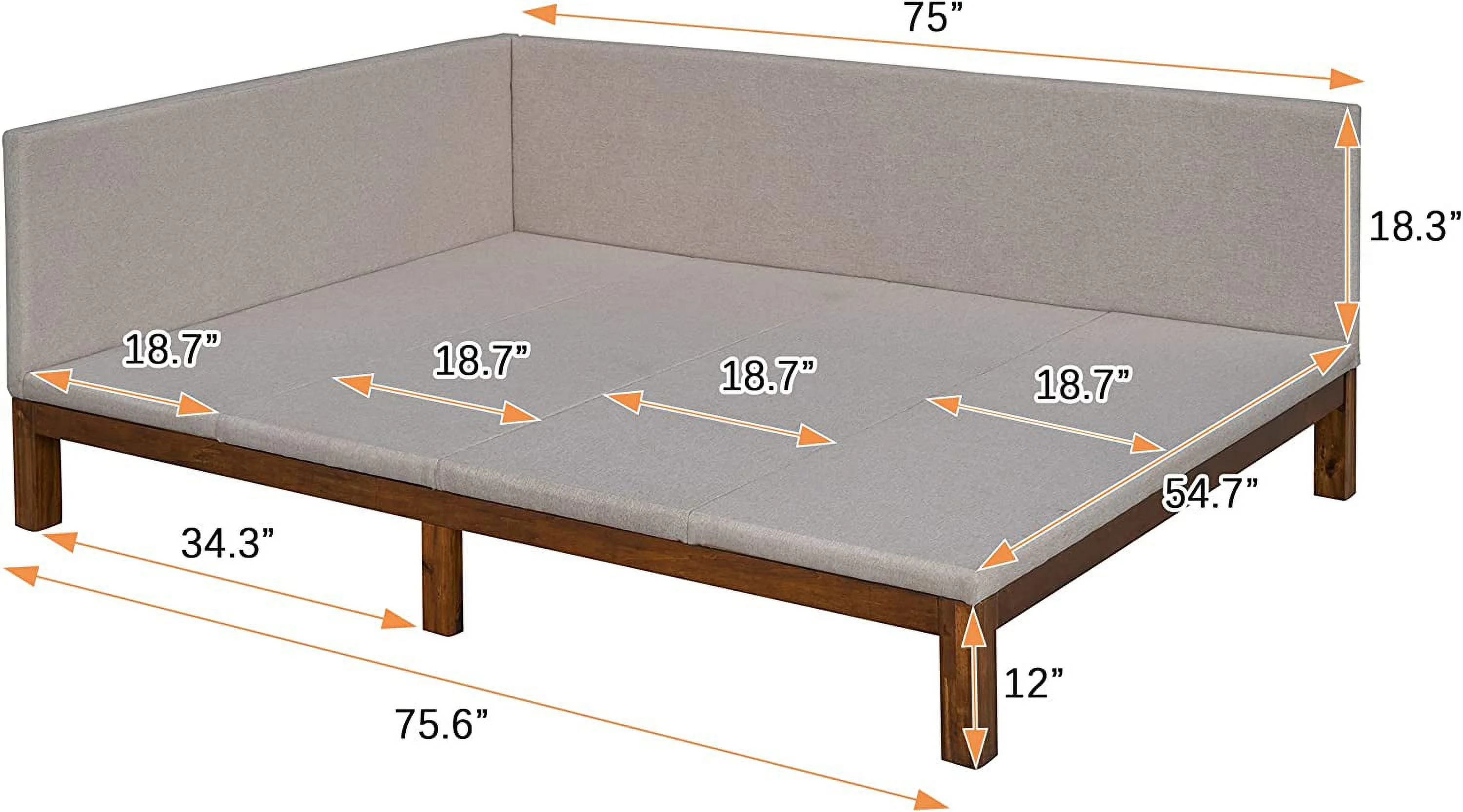 Simple Daybed Frame For Living Room, Fulll Size Upholstered Daybed With Linen Cover Mattress, Backrest And Armrest, Century