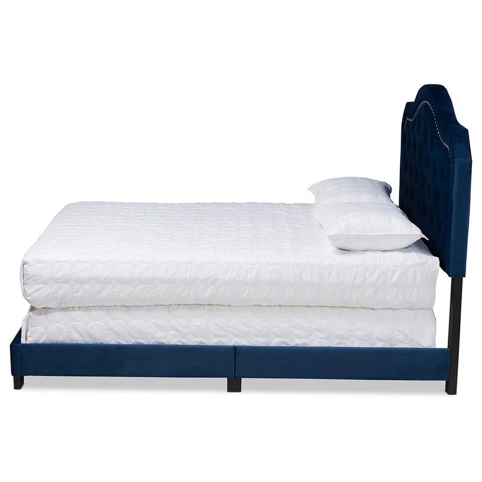 Bowery Hill Queen Size Navy Blue Velvet Upholstered Button Tufted Bed
