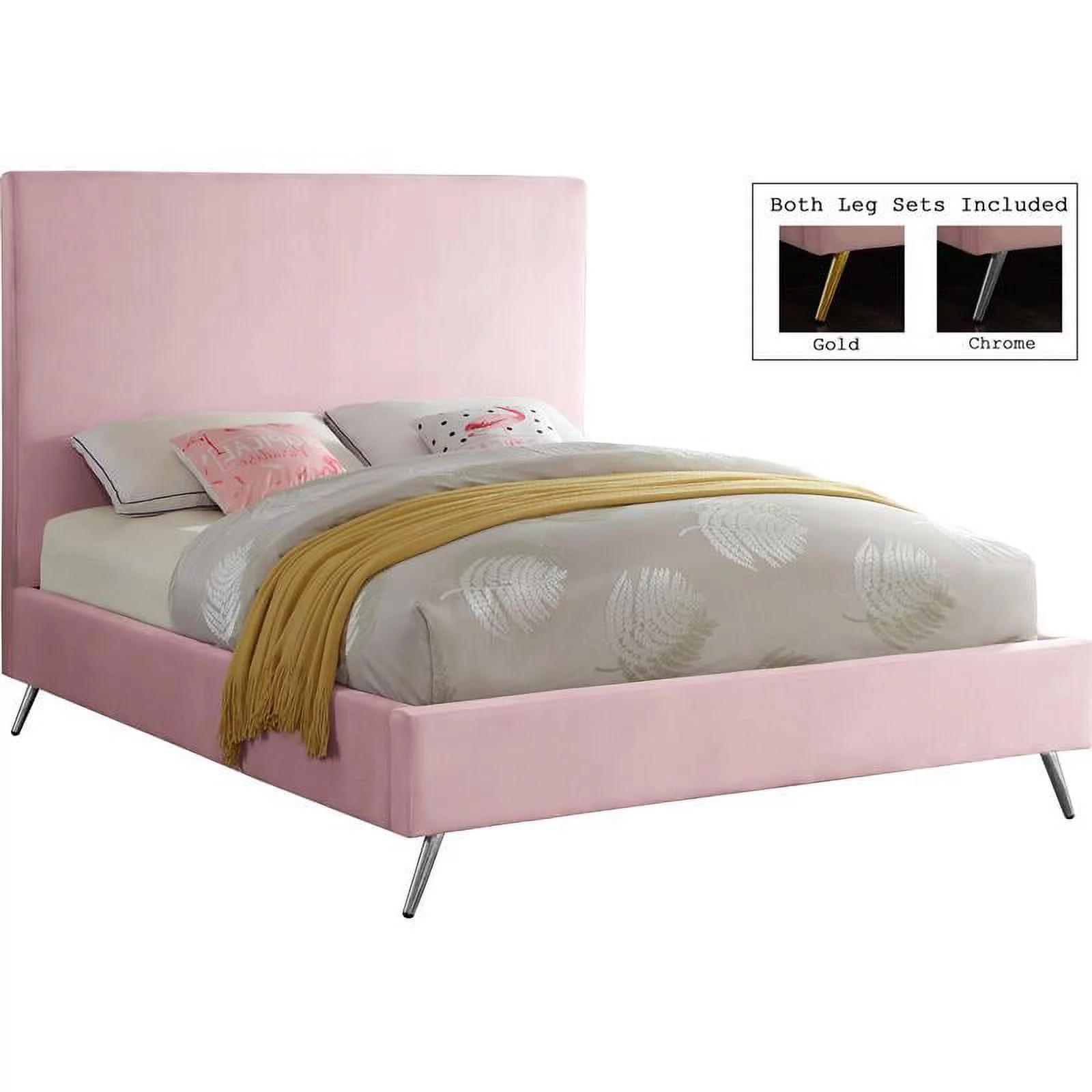 Maklaine Contemporary Velvet King Bed in Pink