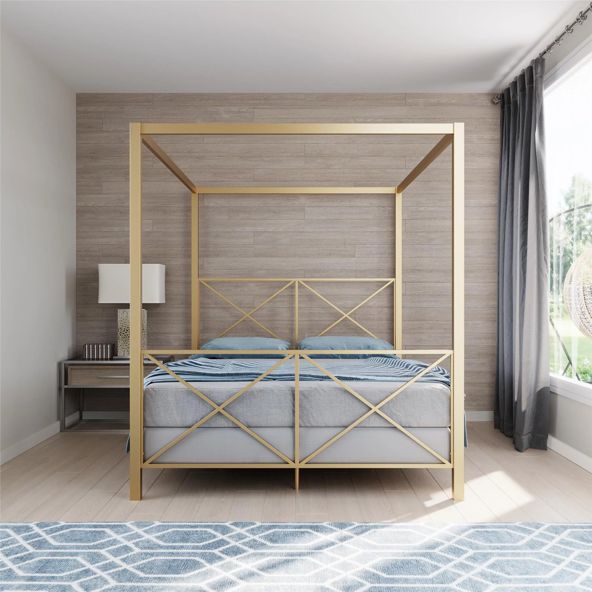DHP Rosedale Metal Canopy Poster Bed Frame, Queen, Gold