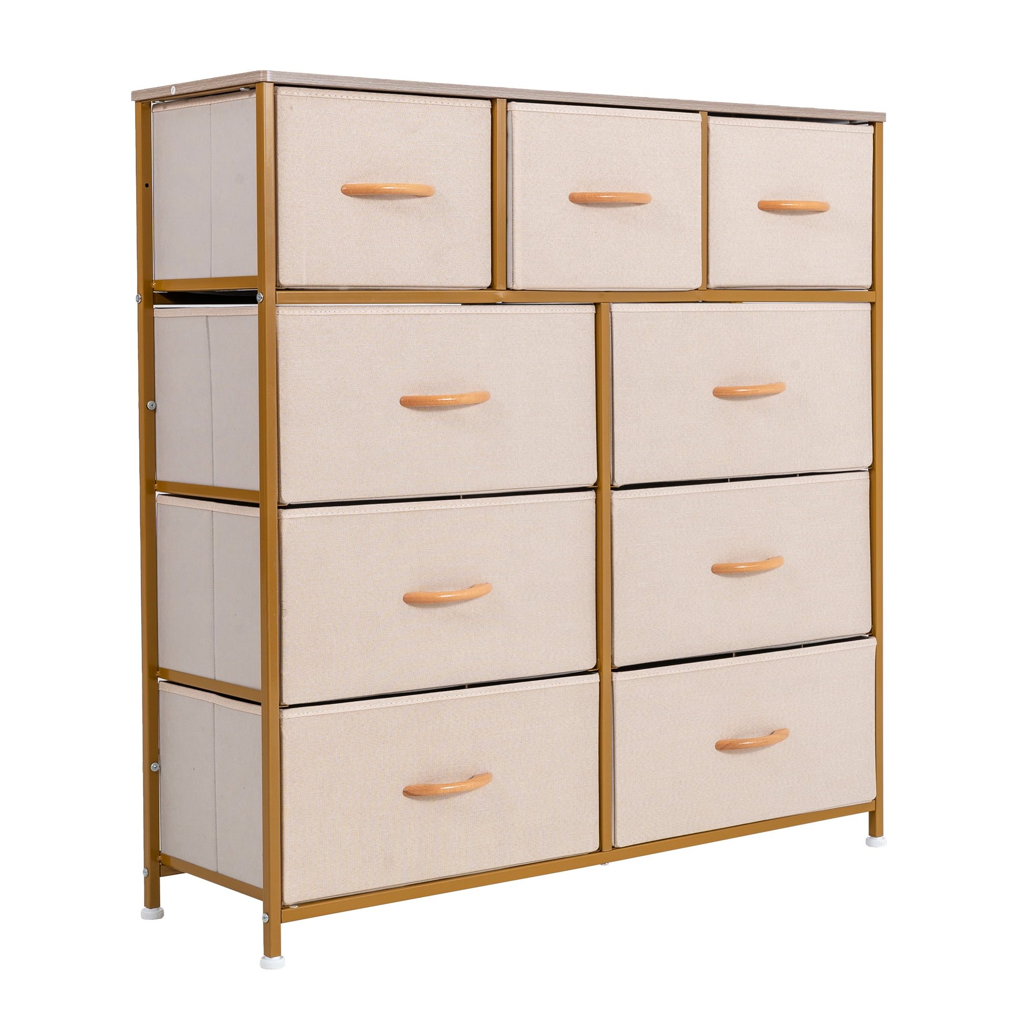 Prime Garden 9 Drawers Dresser for Kids Room High Storage Tower Furniture, Gold