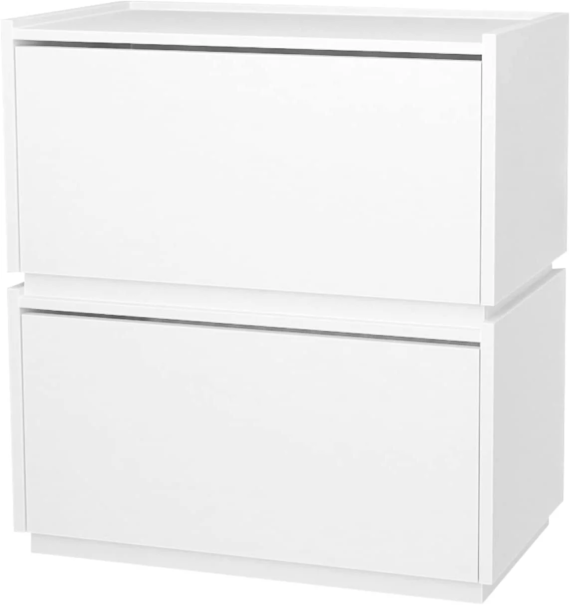 Stackable Lift-up Door Cabinet Dresser, Set of 2 Storage Bins with Lids, Multi-Purpose Storage Closet Cube Dressers for Bedroom, Nightstand Sofa Beside Table Drawer Chest, 23.6 in, White