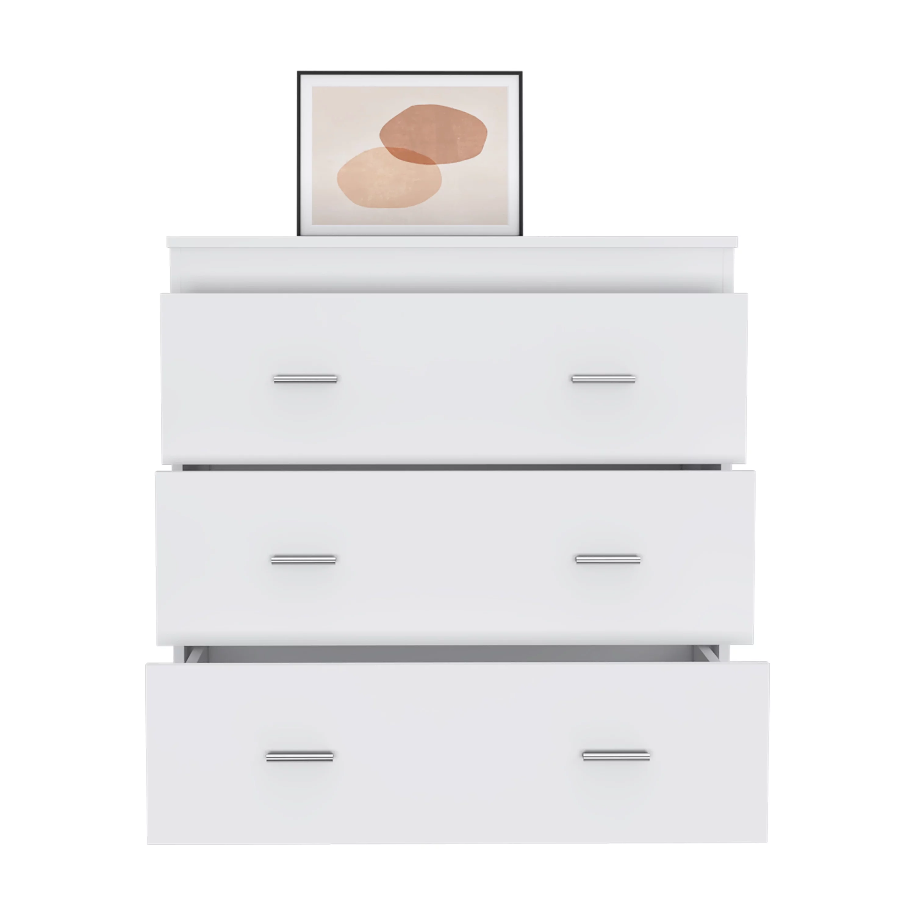 CoSoTower Three Drawer Dresser Whysk, Superior Top, Handles, White Finish