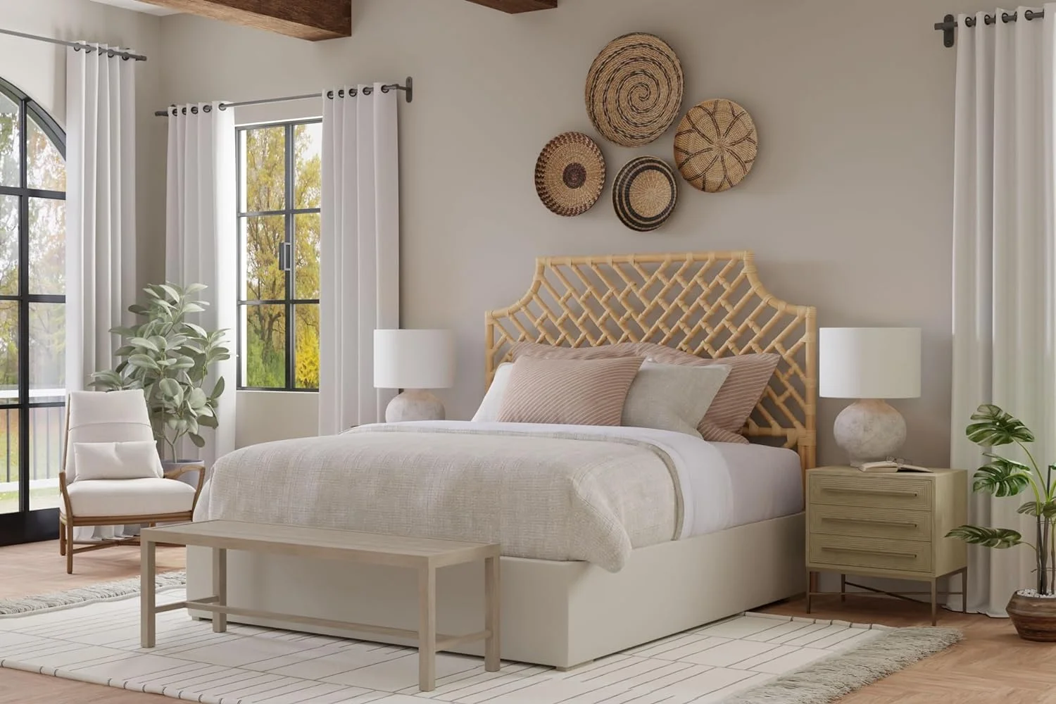 Rattan Chippendal Headboard, Queen Size, Bedroom Furniture, Bohemian Decor, Headboard, Natural