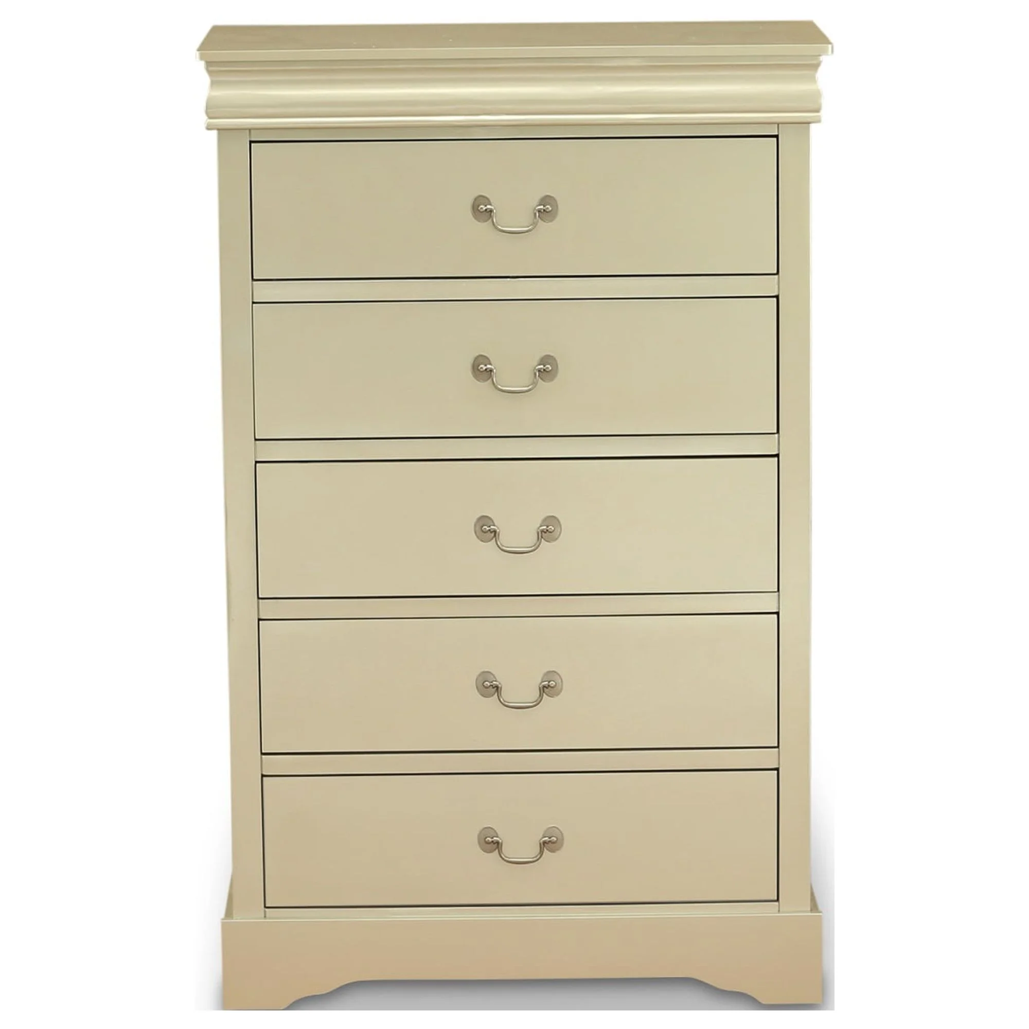 East West Furniture 1-Piece mid century Wooden Chest with 5 Wood Drawers for Bedroom – Metallic Gold Finish