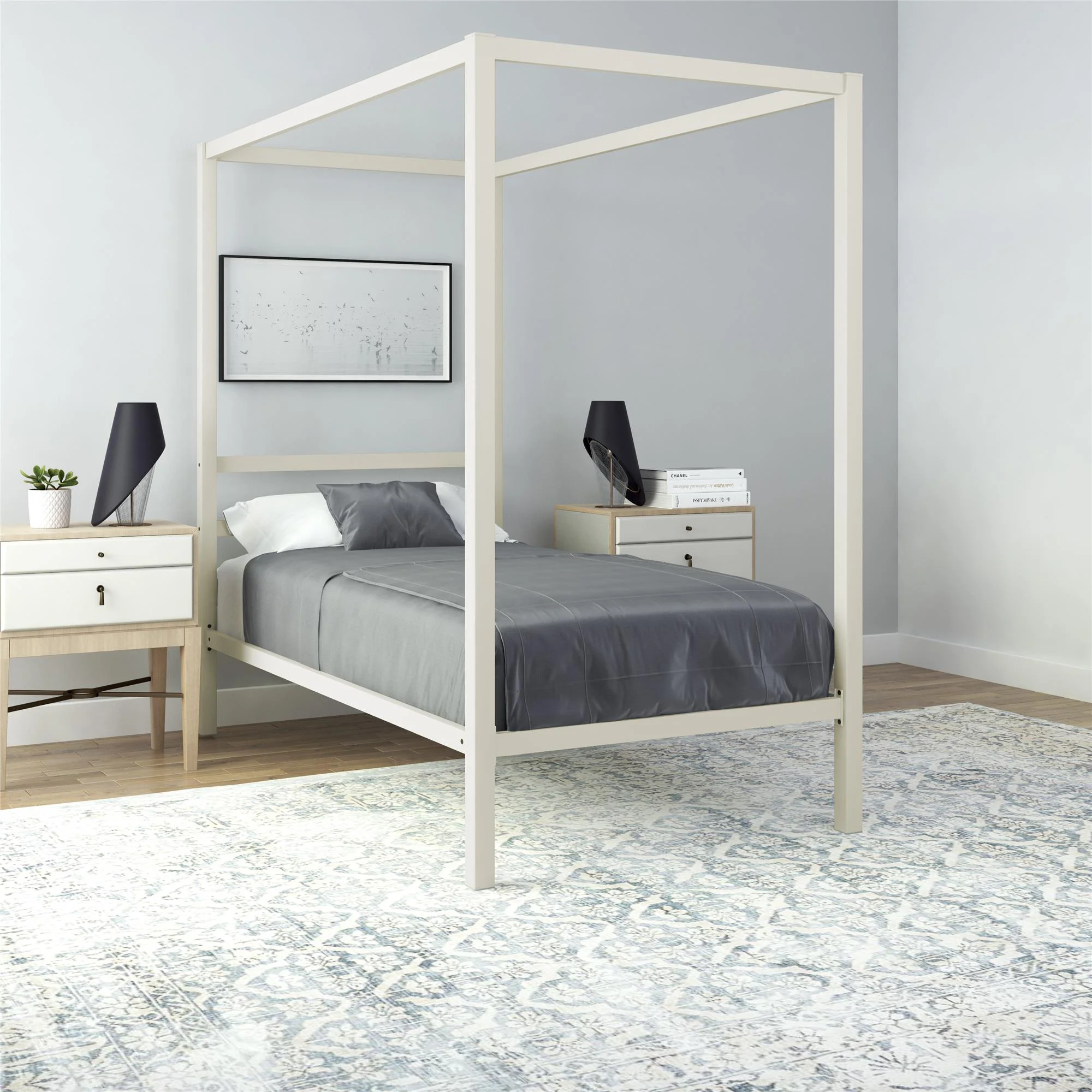 Bellamy Studios Modern Metal Canopy Poster Bed, Twin, White