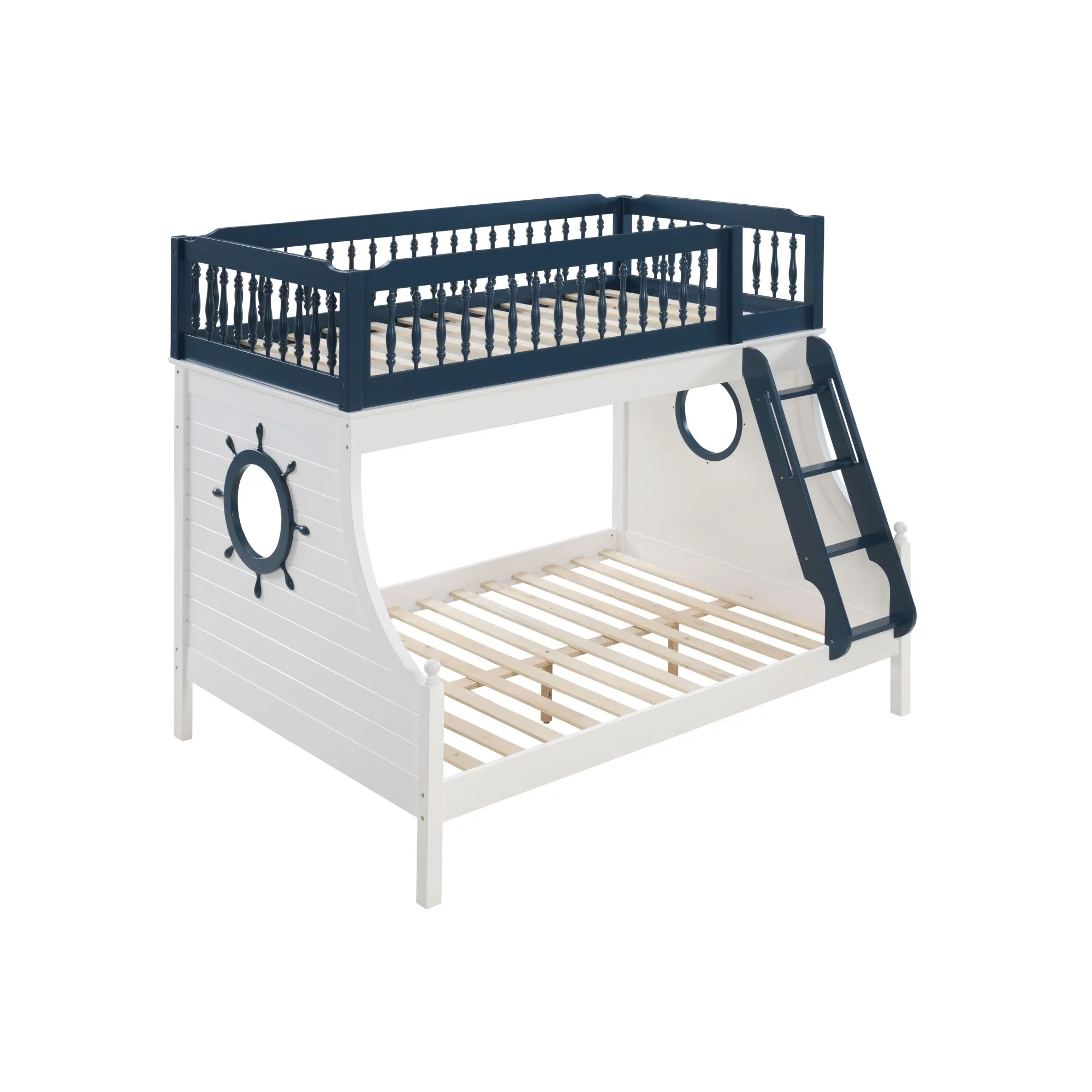Miekor Furniture Farah Twin/Full Bunk Bed, Navy Blue & White Finish