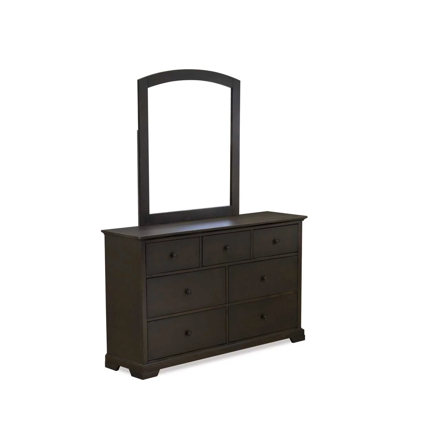 East West Furniture Cordova 3-PC Bedroom Set Contains a Platform Bed, Mid Century Modern Mirror and a Bedroom Dresser with 6 Drawers - Wire Brushed Walnut Finish