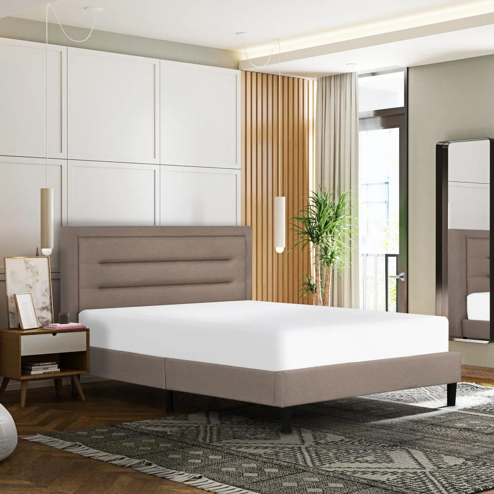 Primo International 48407 Olivia Upholstered Platform Bed, Light Brown - Full Size