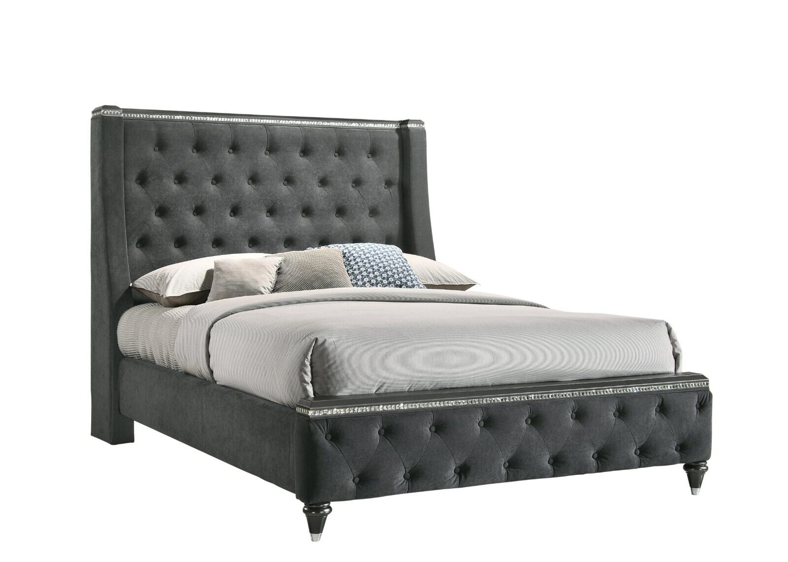 Modern Glam Style 1pc Queen Size Grey Fabric Upholstered Panel Bed Wooden Bedroom Furniture