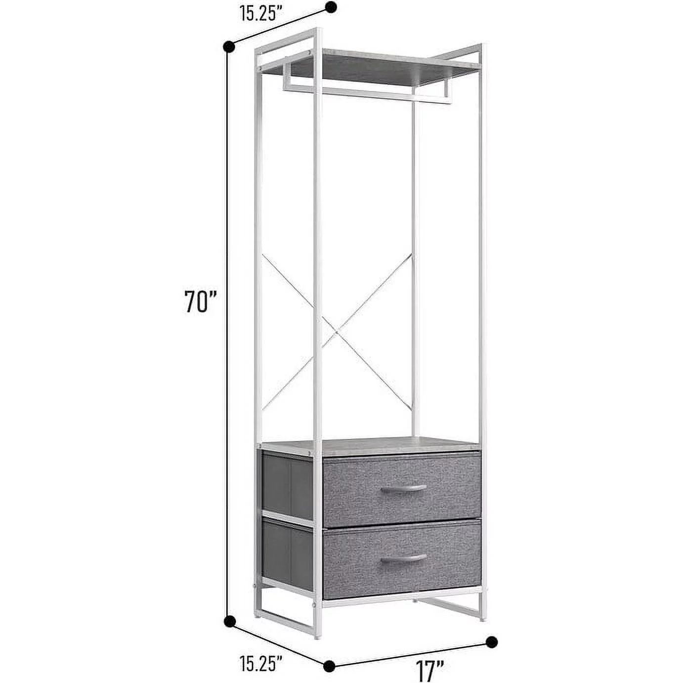 Clothing Rack with 2 Drawers - Tall Closet Stand Dresser for Bedroom