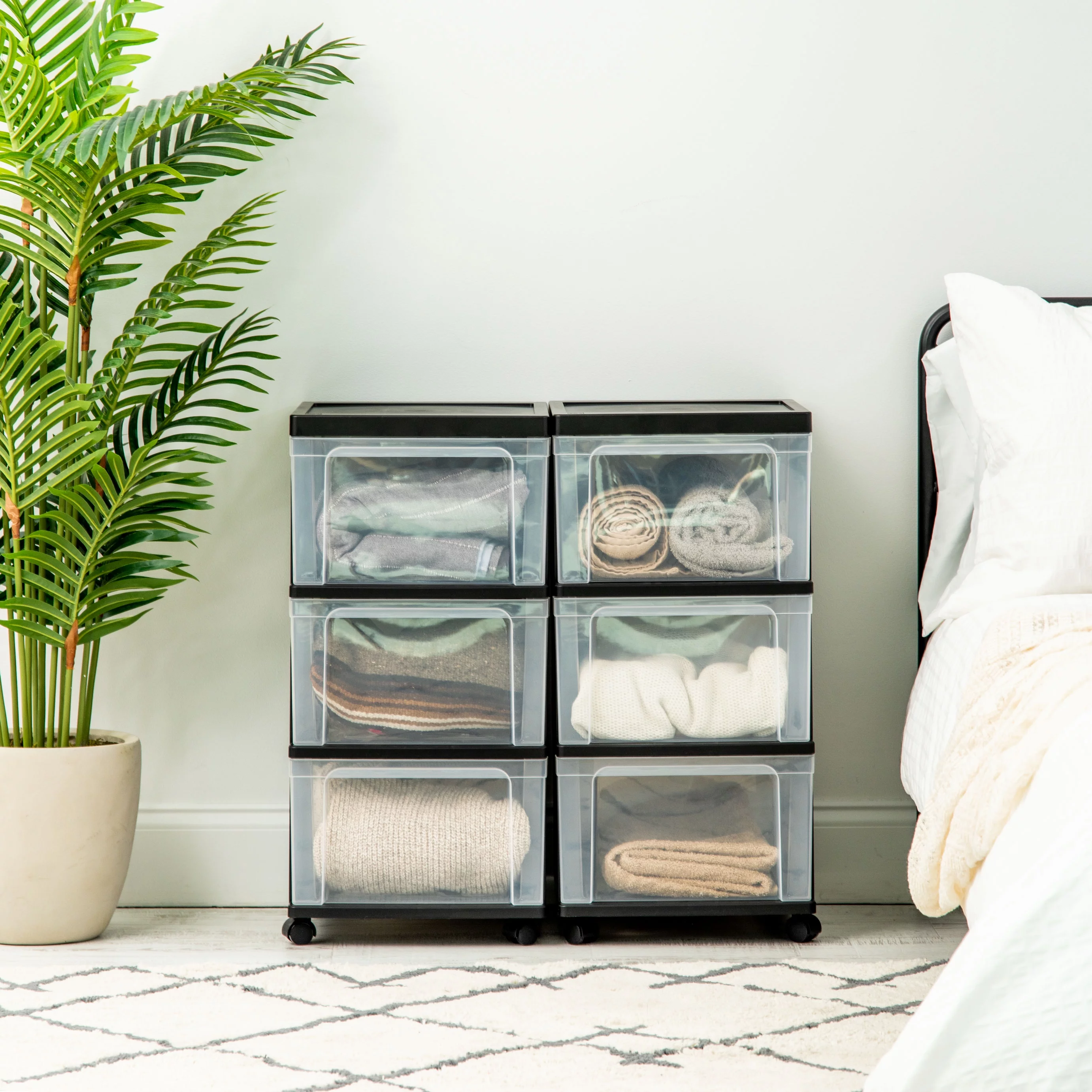 IRIS USA 2 Pack 3 Drawer Slim Narrow Storage Drawer Cart with 4 Caster Wheels, Black