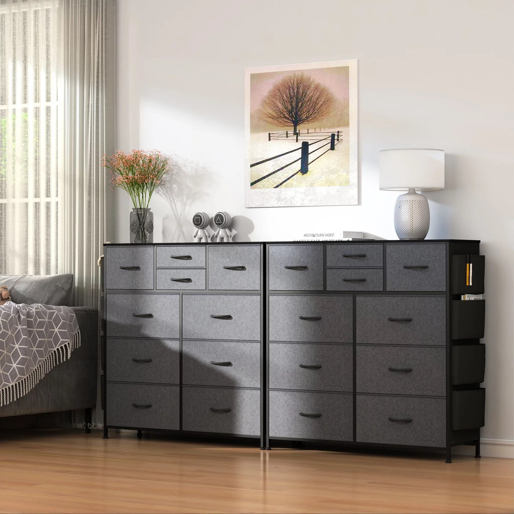 GIKPAL 10 Drawers Dresser, Dresser for Bedroom Chest of Drawers Fabric Dressers with Wood Top Sturdy Steel Frame, Gray