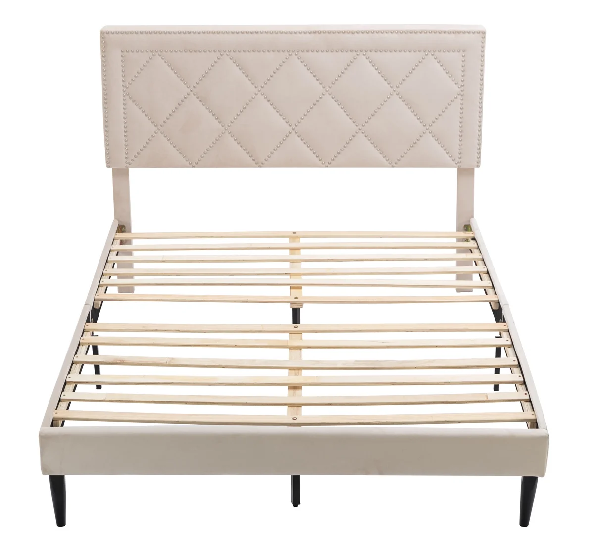 46.8”H Queen Size Upholstered Bed with Nailhead Trim