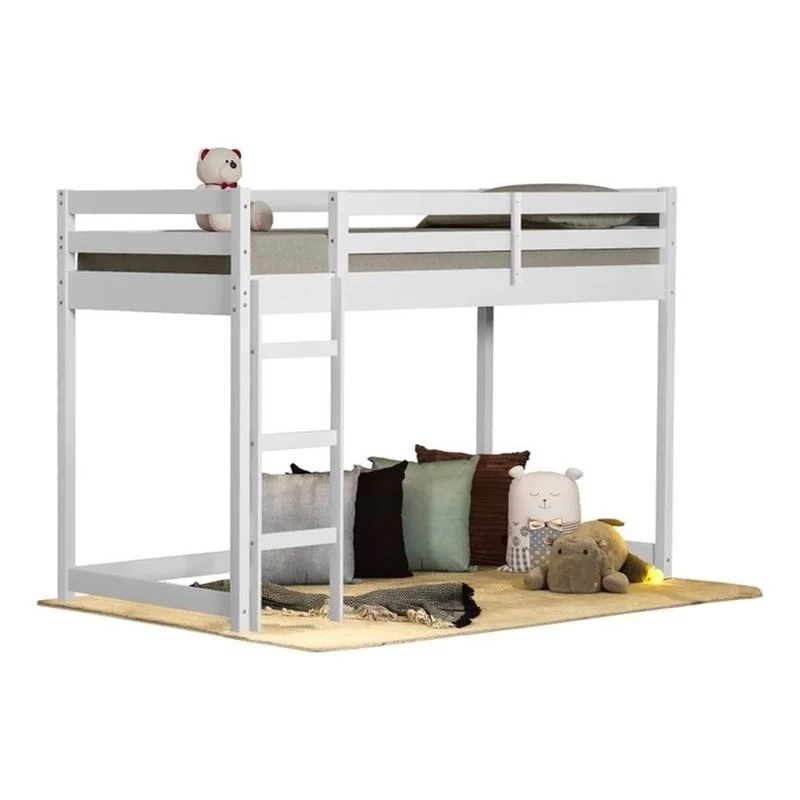 Eden Home Modern Solid Wood Twin Low Loft Bed with Upper Guardrails in White