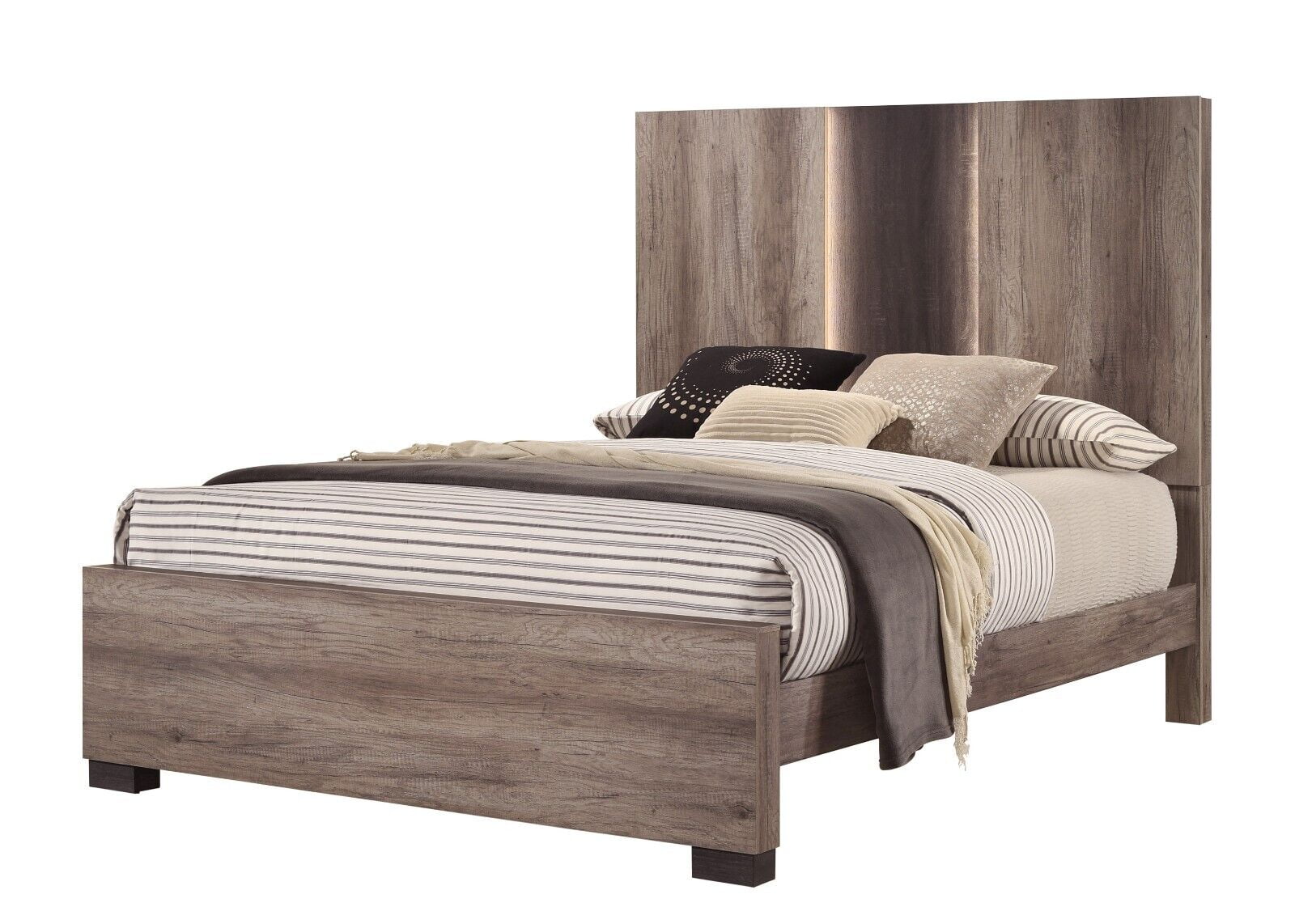3Pc Beautiful Bedroom Suite Gray/Black Finish King Size Sleek Bed Nightstand Set