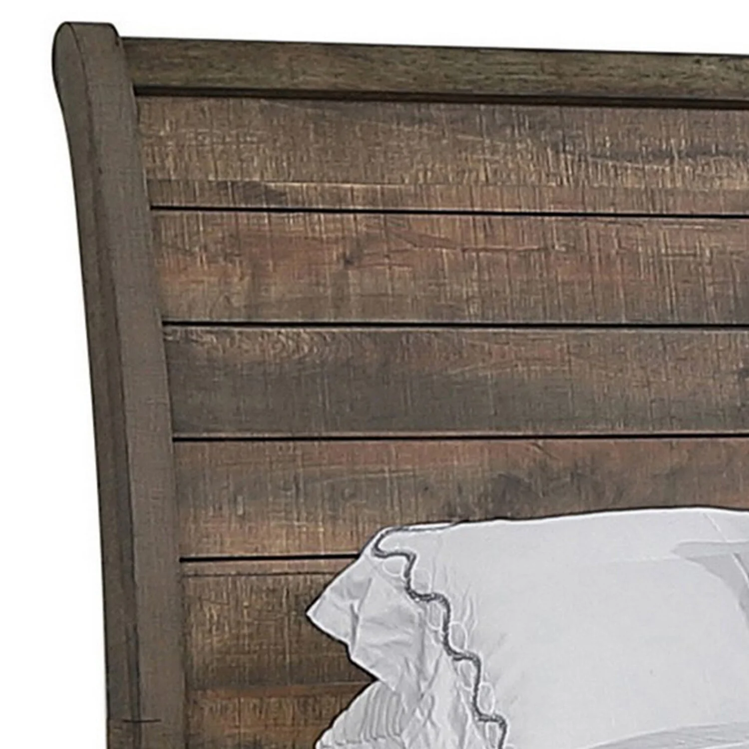 BenJara Que California King Size Bed with Curved Plank Sleigh Design, Rustic Brown