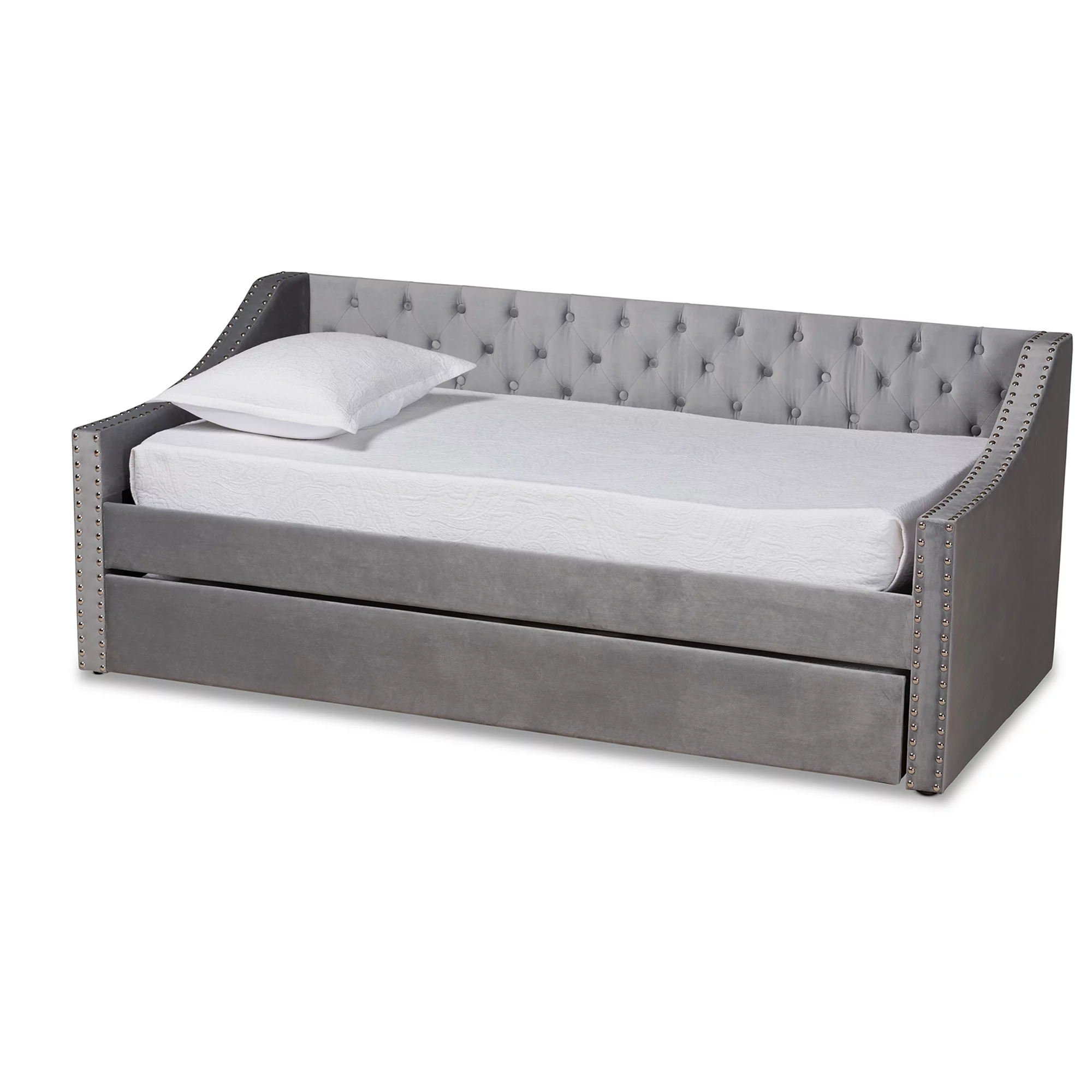 Baxton Studio Raphael Contemporary Upholstered with Trundle Daybed, Twin, Grey