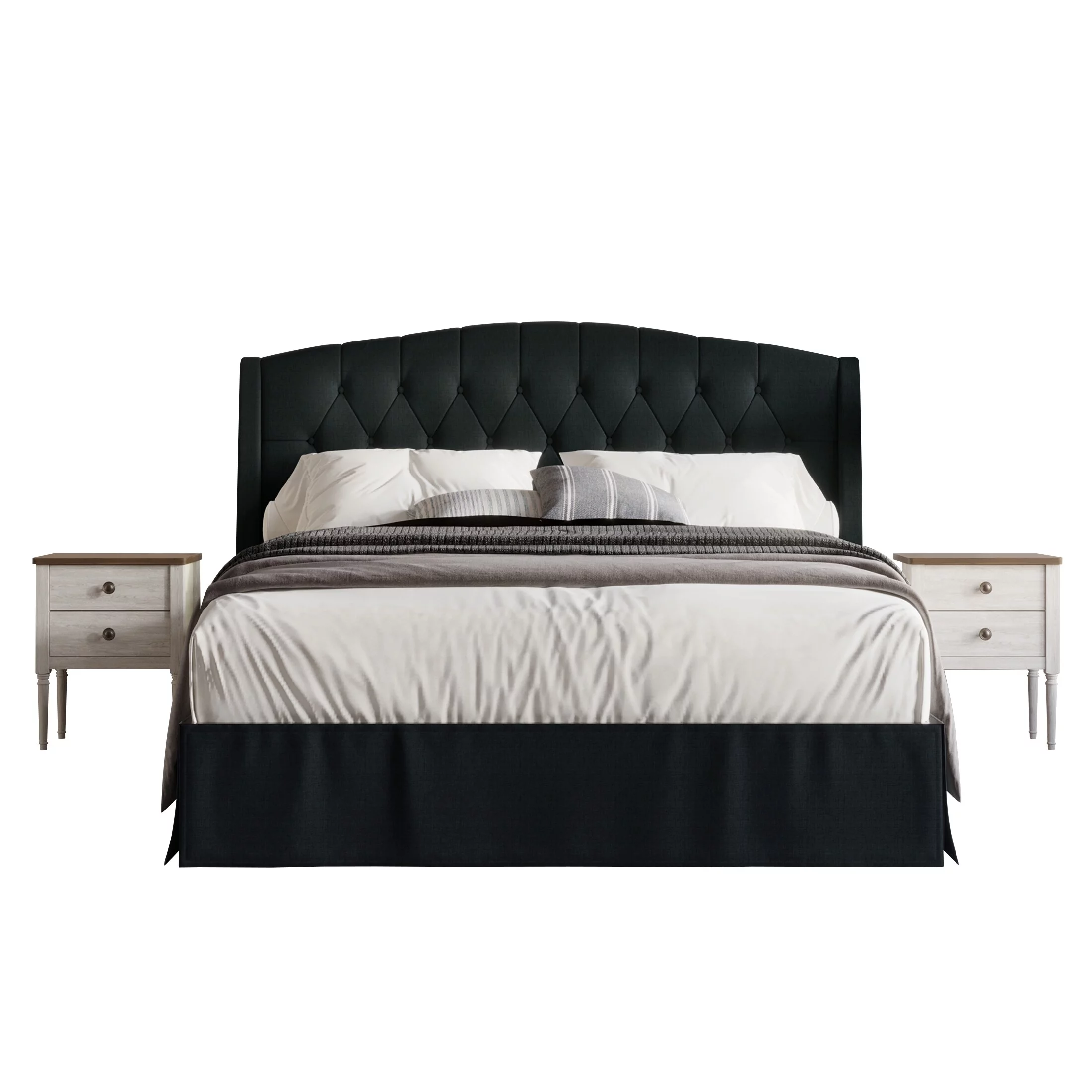 CraftPorch 3 Piece Bedroom Nightstands Set Classic Button Tufted Bed Charcoal Grey - King