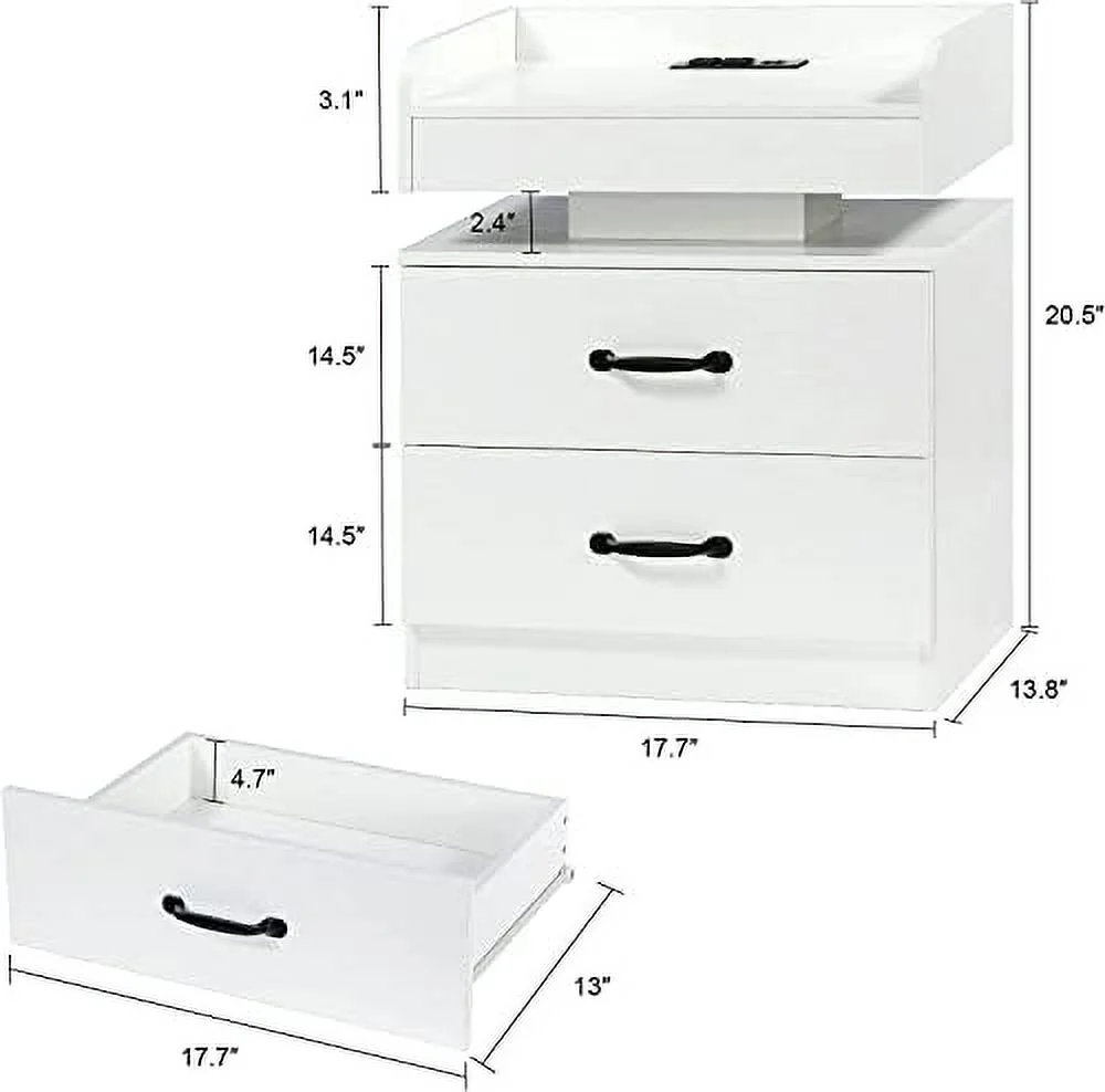 RUNFAYBIU Nightstand with Charging Station Bedside Table with Led Light Modern End Table with Drawers LED Light Nightstand for Bedroom Living Room Black
