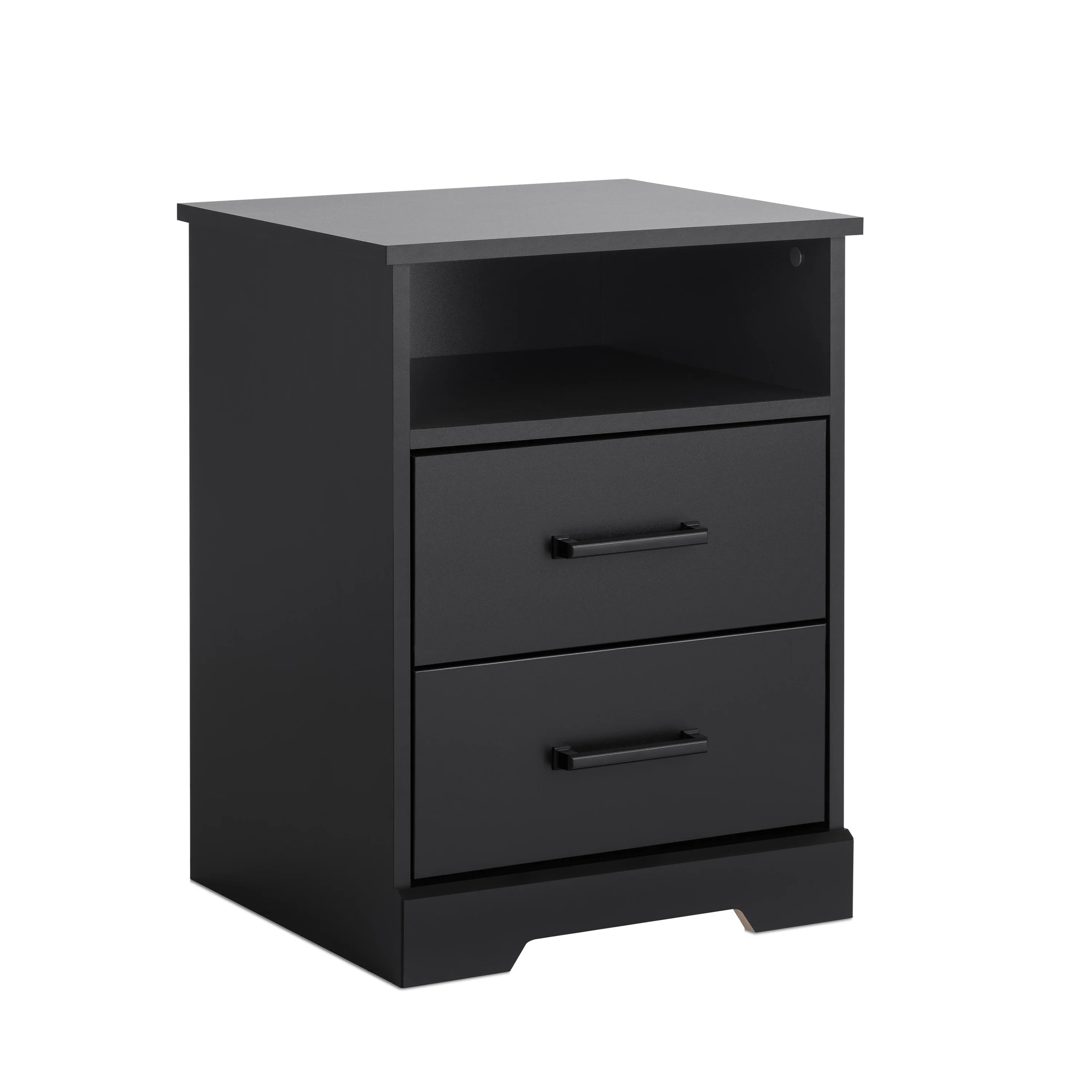 Prepac Rustic Ridge Farmhouse Nightstand Bedside Table, Black Nightstand for Bedroom, End Table with 2 Drawers and Open Shelf 16.25