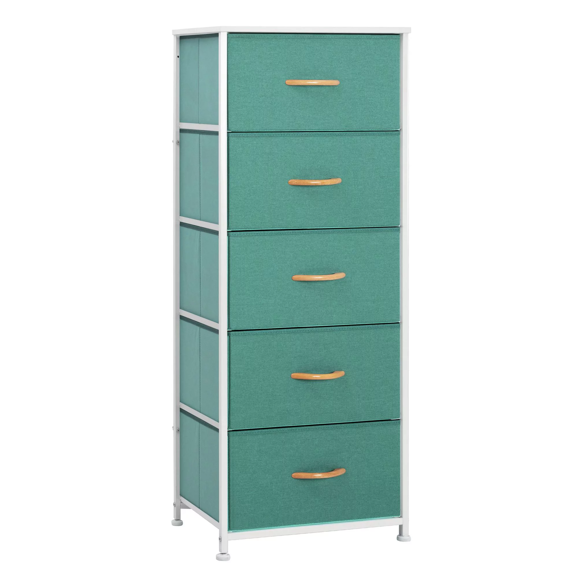 Pellebant 5 Drawers Vertical Storage Tower- Fabric Dresser in Green Finish