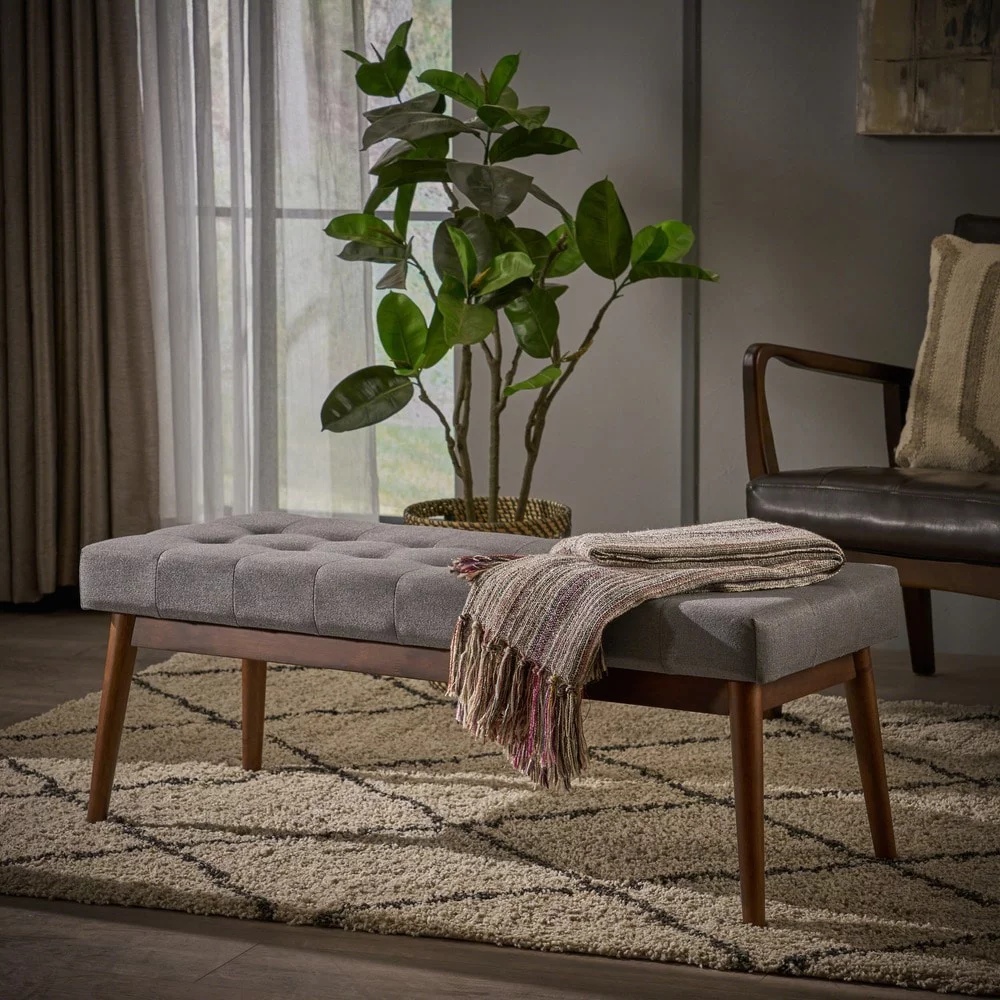 Christopher Knight Home Flavel Tufted Fabric Ottoman Bench by  Coral
