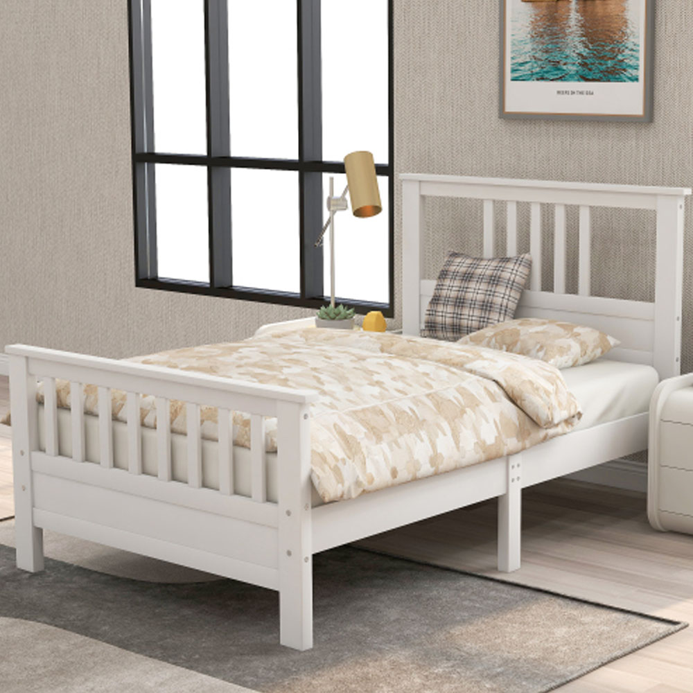 Wood Platform Bed with Headboard and Footboard, Twin - White