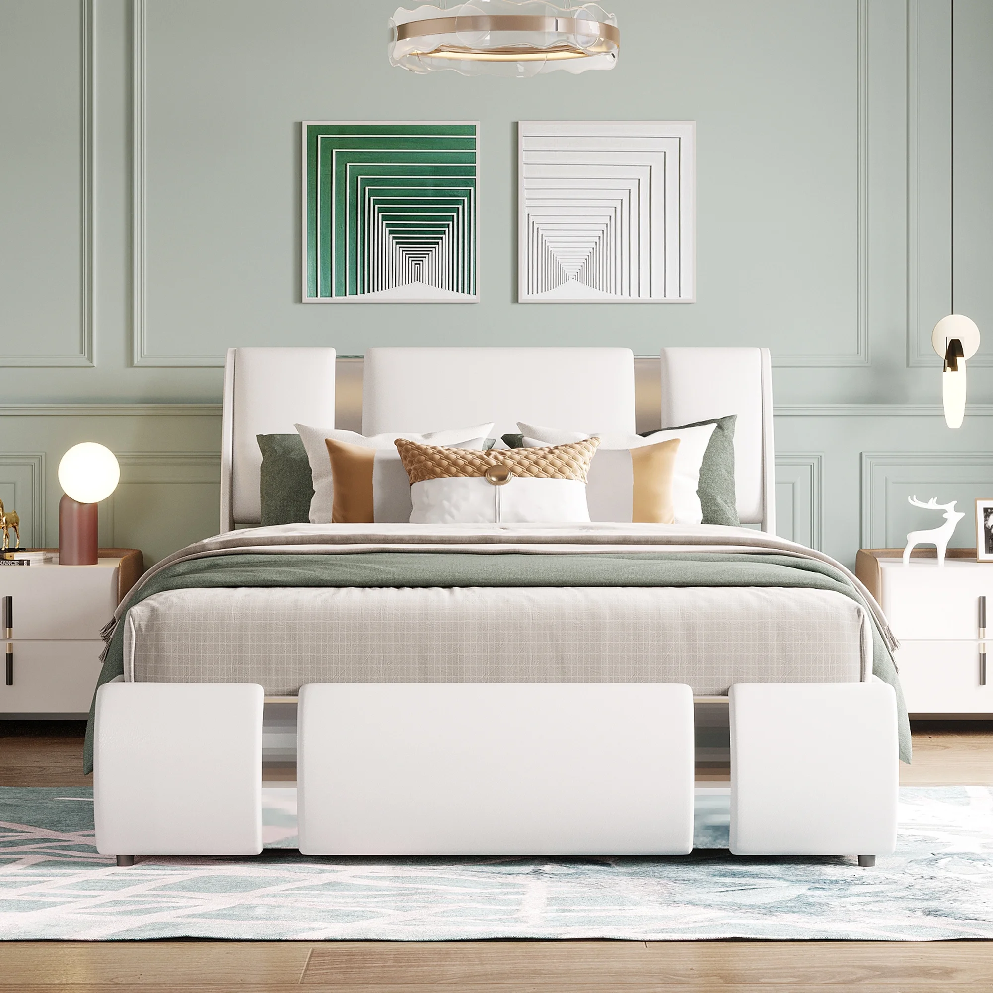Dawn Whisper Full Size Upholstered Faux Leather Platform bed with a Hydraulic Storage System, White