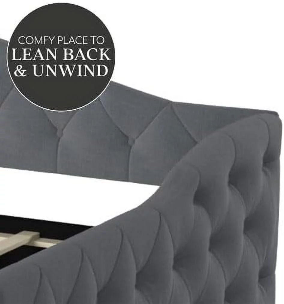 DG Casa Ashtin Queen Daybed with Twin Trundle - Upholstered Daybed with Trundle Platform Bed - Diamond Tufting and Full Wooden Slats - Queen Size Day Bed in Grey Fabric