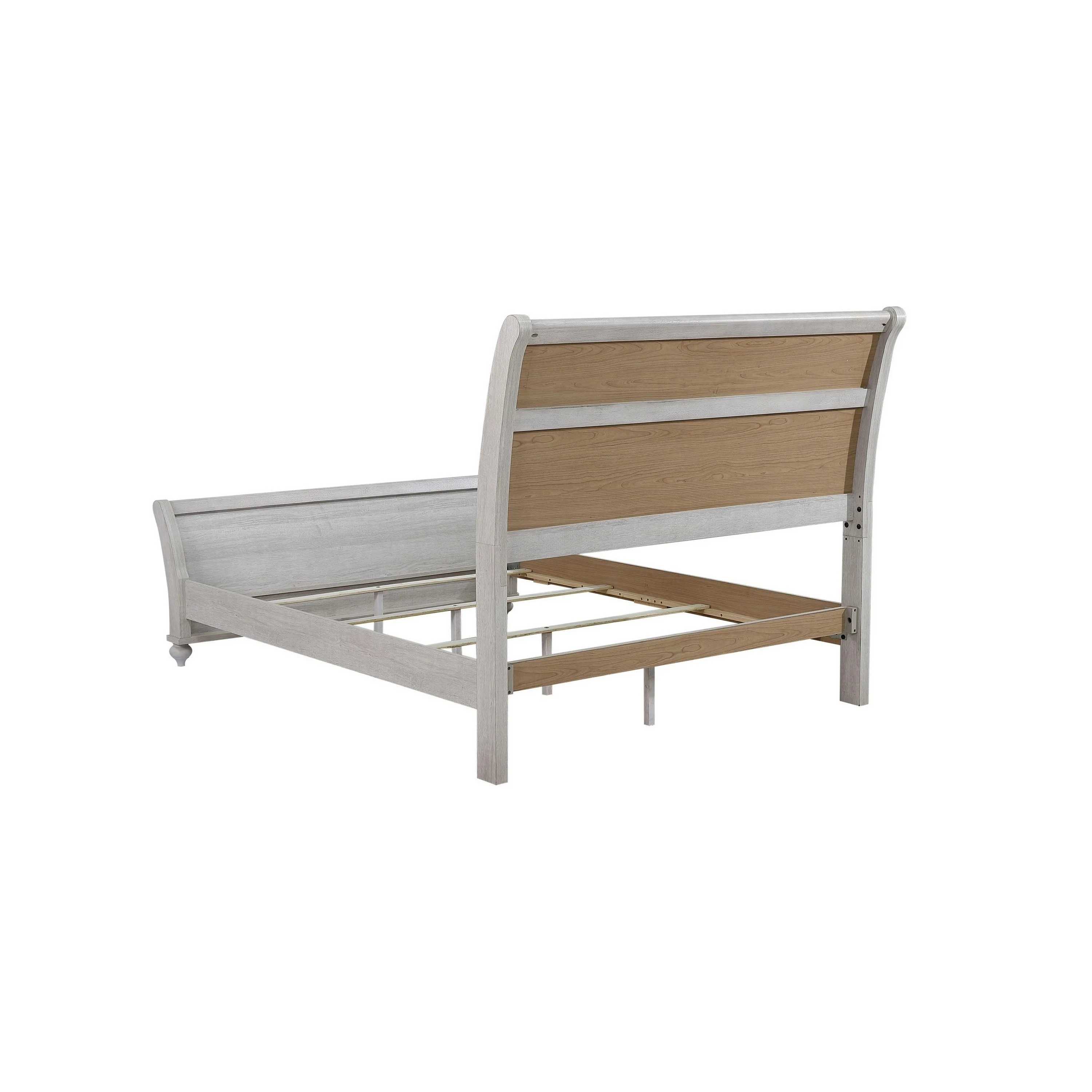 Amor King Size Bed, Planked Curved Sleigh Design, Vintage Gray Finish- Saltoro Sherpi