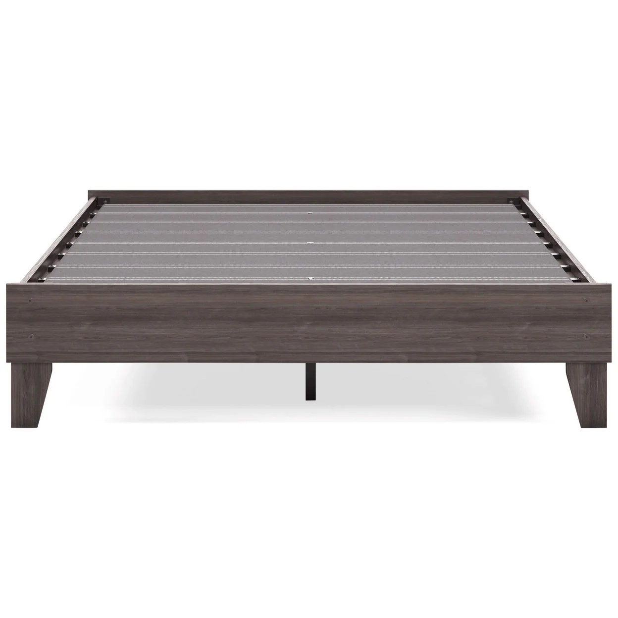Zof Queen Size Platform Bed Low Profile Footboard Rails Rustic Gray Wood- Saltoro Sherpi