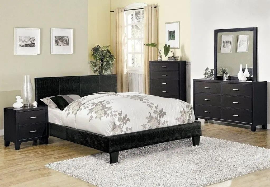 Contemporary Black Solid Wood Full Bedroom Set 6pcs FOA CM7793BK-F Wallen
