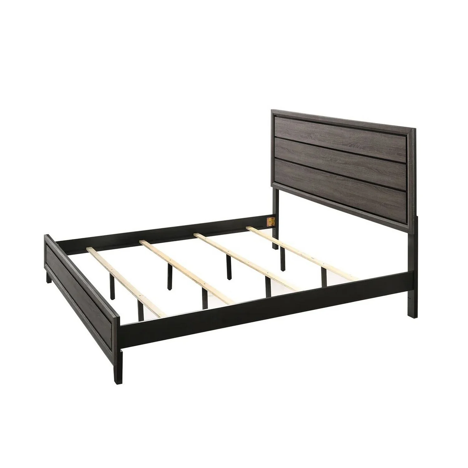 Benjara Asir King Size Bed, Geometric Panel Headboard, Modern Gray Wood Finish