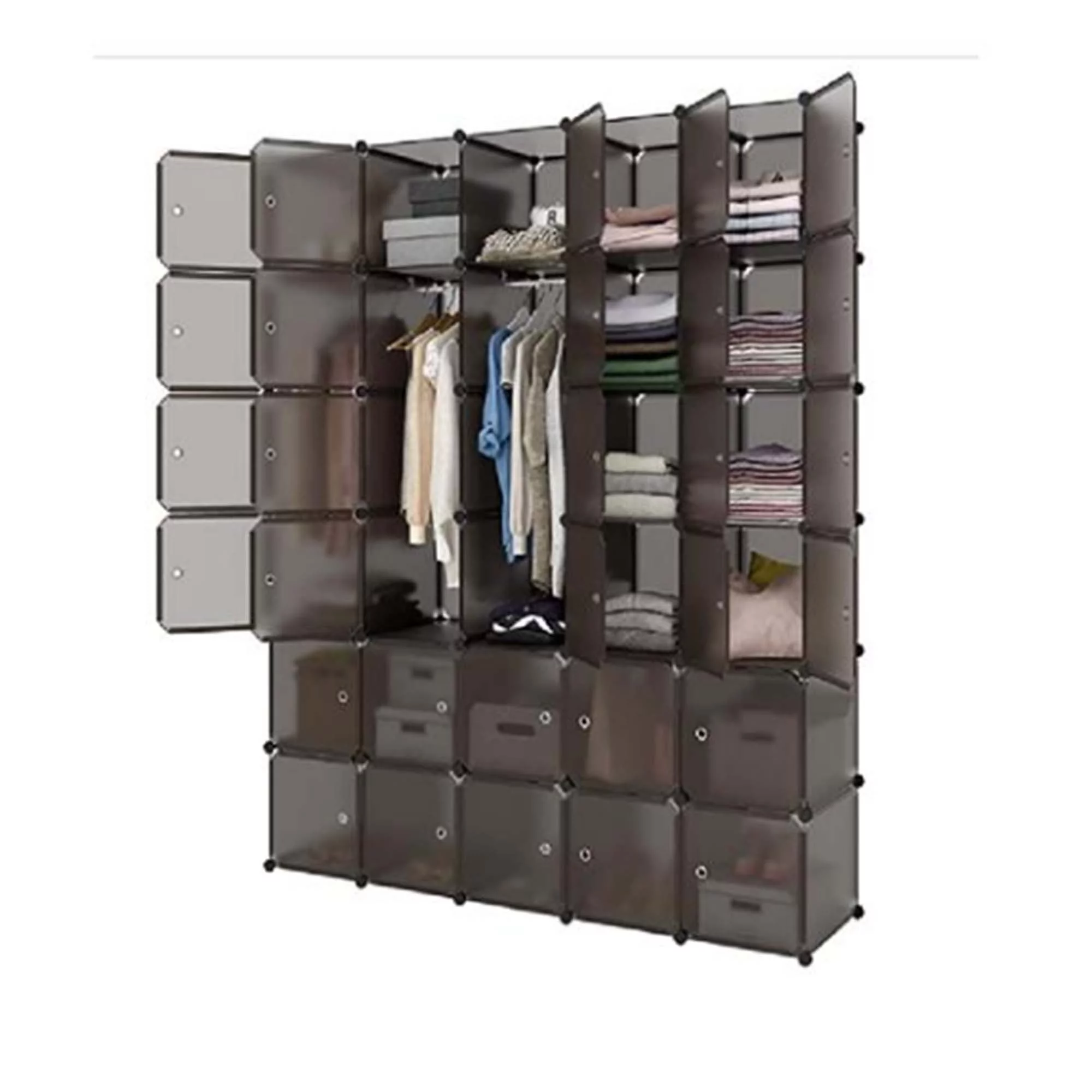 30 Storage Cube Organizer Plastic Cubby Shelving Drawer Unit, DIY Modular Bookcase Closet System Cabinet with Translucent Design for Clothes, Shoes, Toys Brown Color
