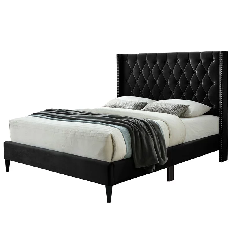 Home Square 2-Piece Set with Tufted Queen Bed & 5-Drawer Tall Chest Wardrobe