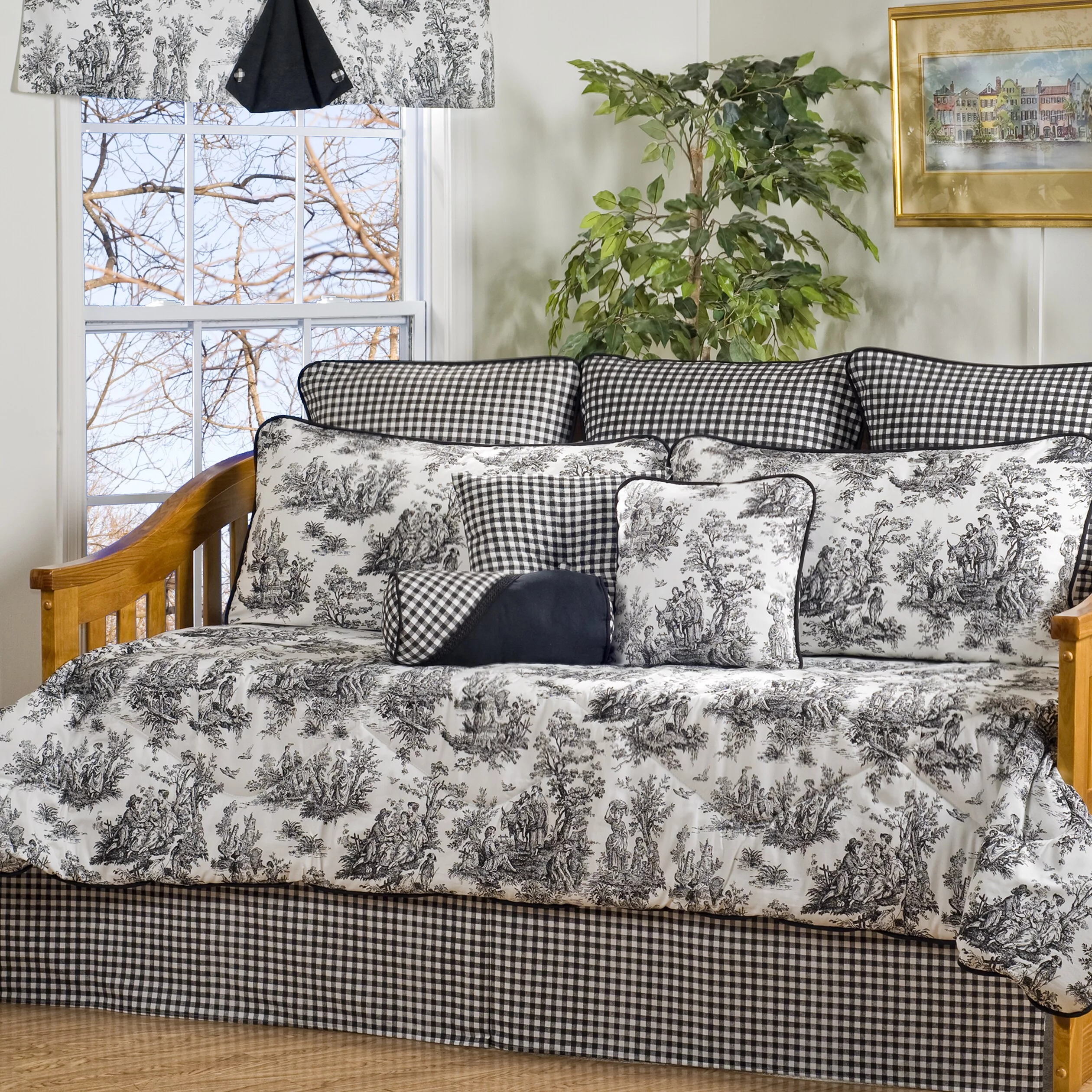 VICTOR MILL Plymouth Black and White Toile 10-Piece Cotton Daybed Set