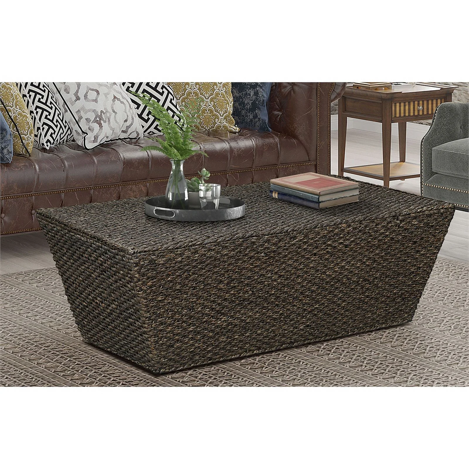 Gallerie Decor Fiji Rectangle Tapered Transitional Wood Coffee Table in Walnut