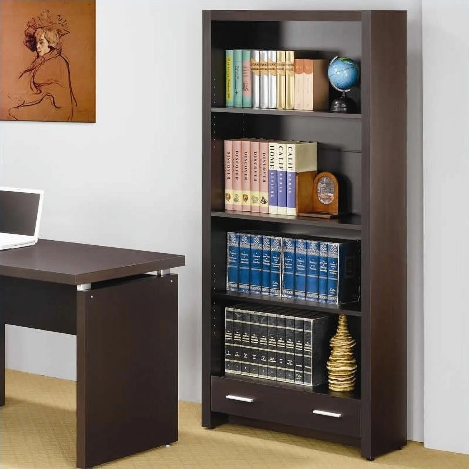 Home Square 3 Piece Set with Computer Desk 3 Drawer Mobile File Cabinet Bookcase