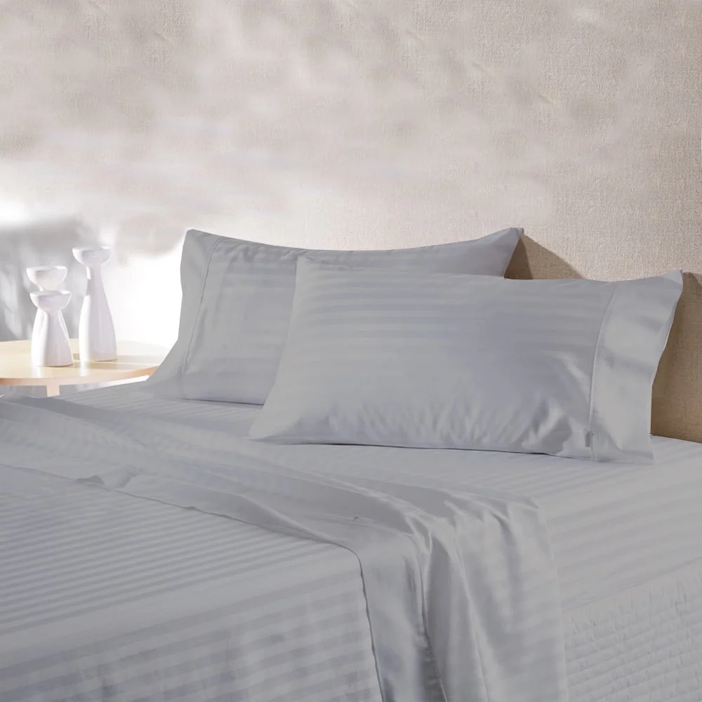 BedDecor 400 TC 100% Egyptian Cotton 4PC Sheet Set, 1PC Fitted Sheet, 1Flat Sheet and 2 Pillow Covers Silver California King Size 21